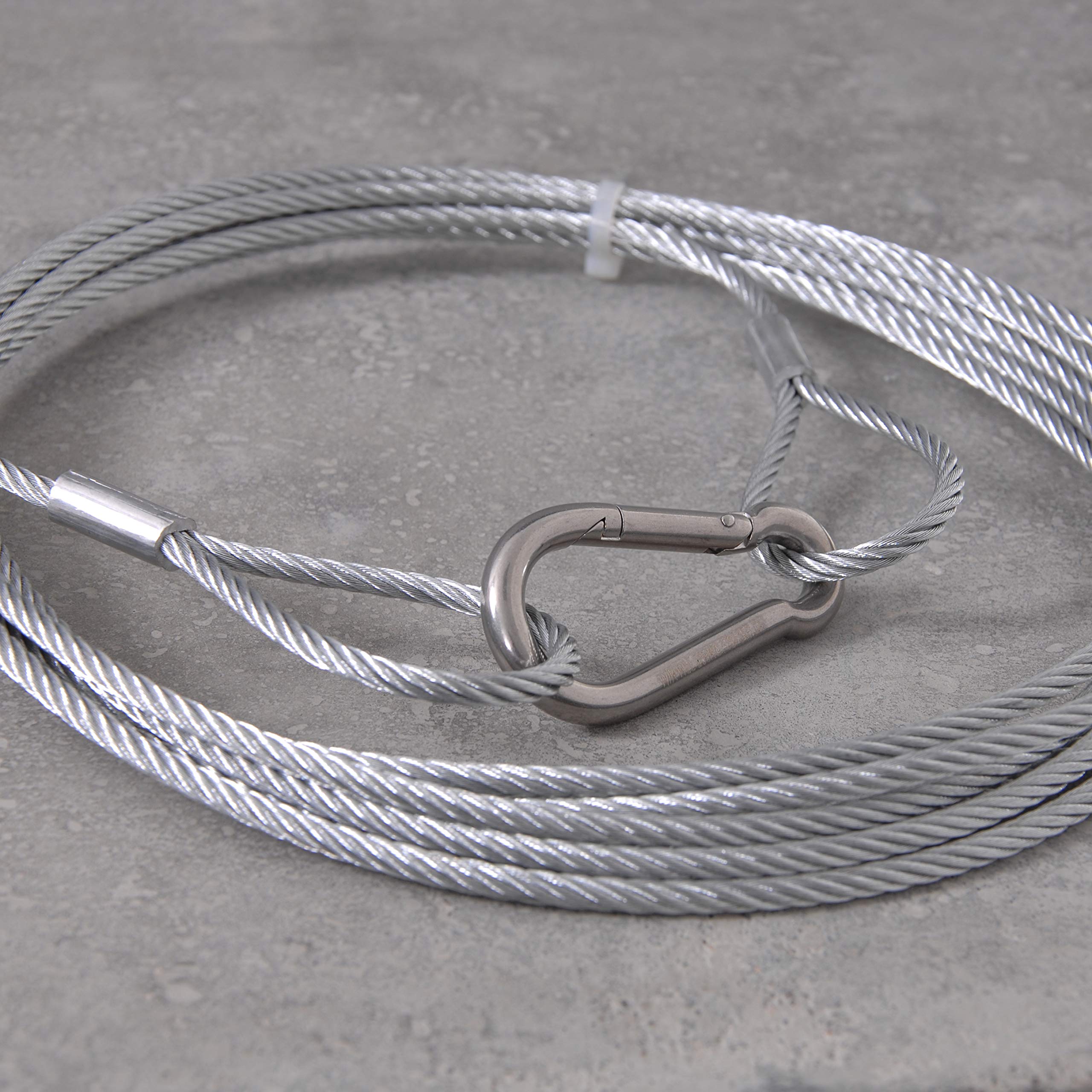 Stahlseil mit Haken, Drahtseil mit Haken und Öse – Aufhängeseil, Seilaufhängung | Ø5mm / 280kg Nutzlast | 50m