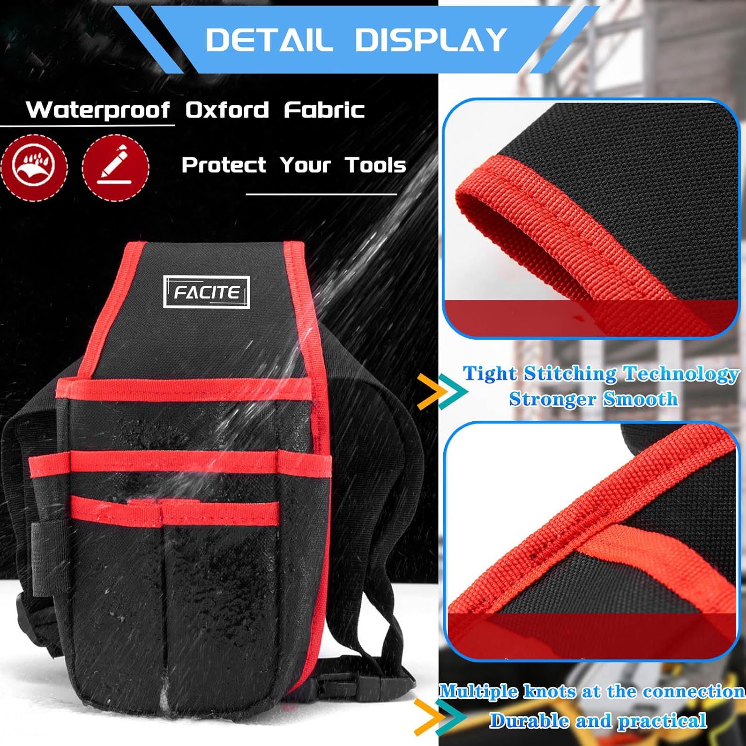 Electrician Tool Pouch with Belt Clip Tool Belt Pouches for Men Small Tool Pouch Holder Mini Oxford Waist Bag for Tool 7 Pockets& Loops Adjustable Utility Tool Organizer Bag Carpenter