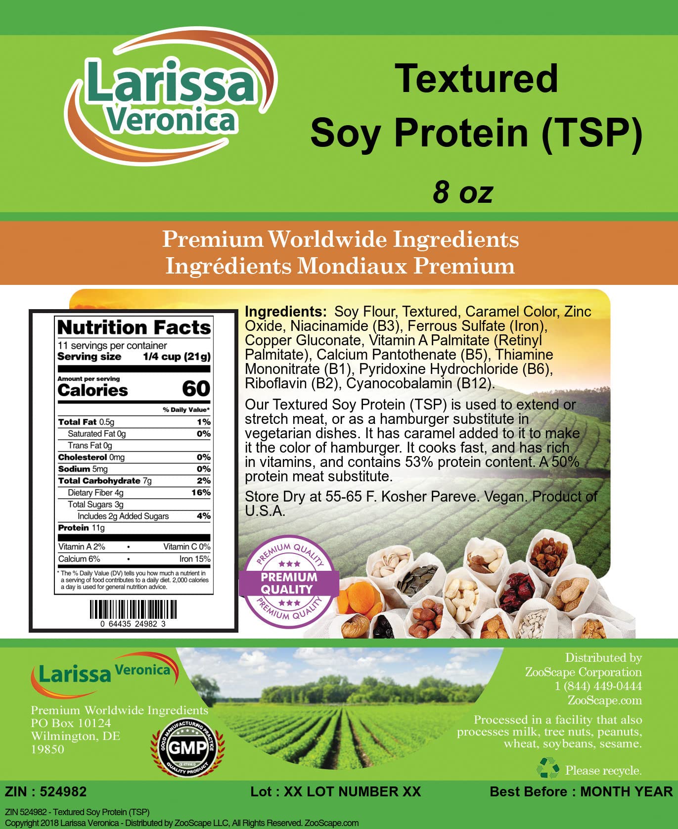 Larissa Veronica Textured Soy Protein (TSP) (8 oz, ZIN: 524982) - 2 Pack
