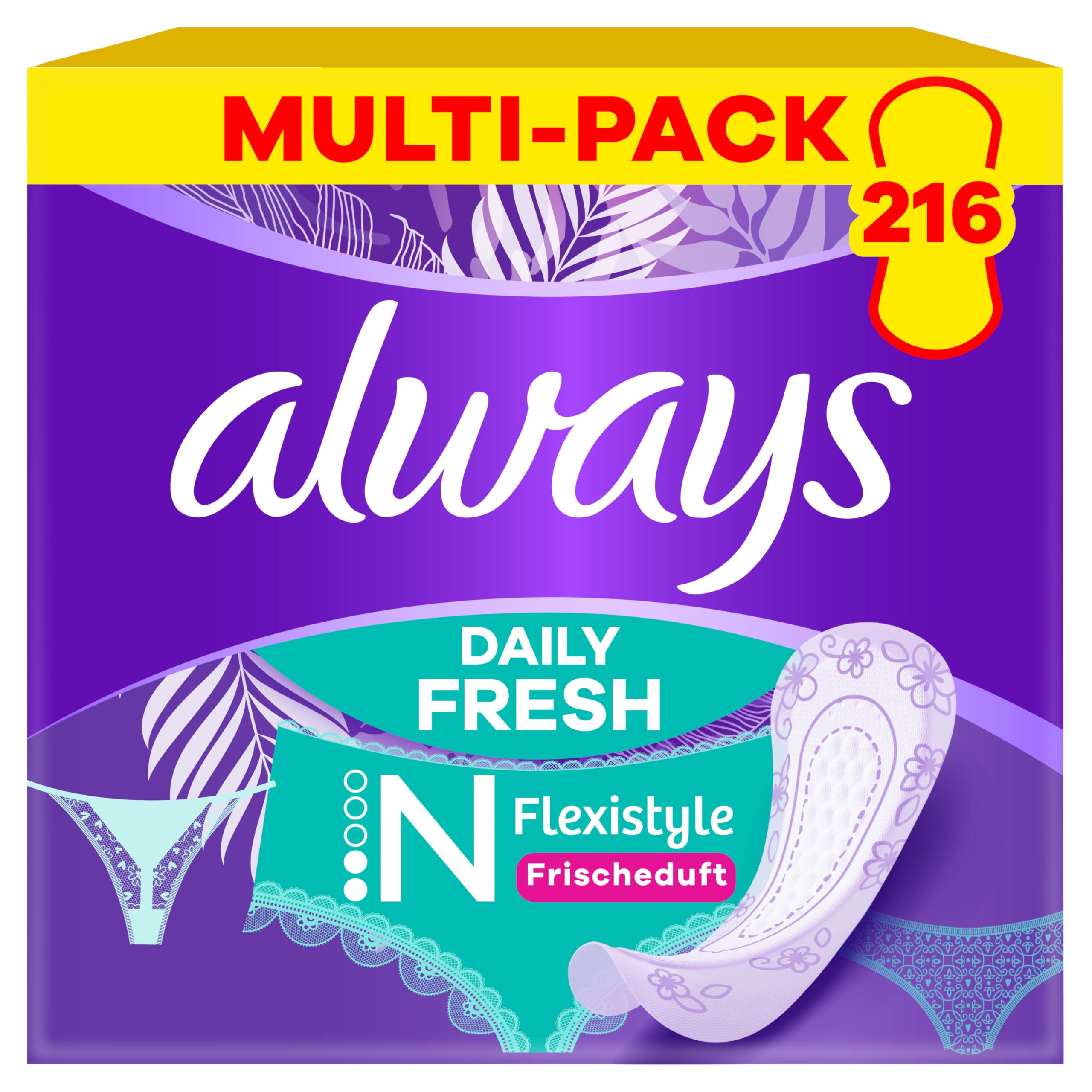 Always Daily Fresh Normal Flexistyle 216 Slipeinlagen (Sparpackung 3x72 Stück), Mit Frischeduft, Flexibel