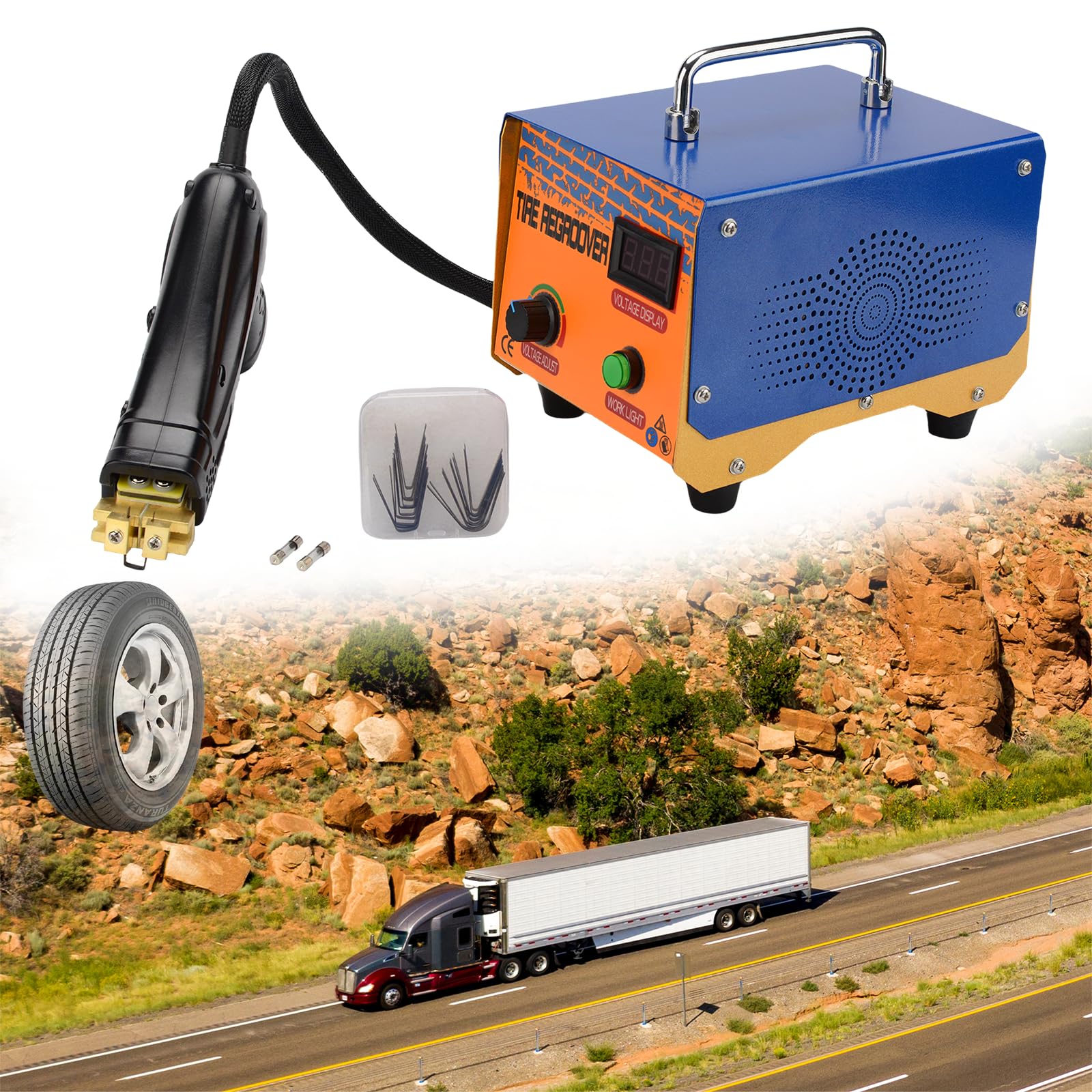 Photo 1 of 1000W Professional Portable Tyre Regroover with 20 Blades, Electric Digital Rubber Tire Engraving Machine, Off-Road/Truck Car Rubber Tyre Grooving Device, Tool for the Tread Pattern, Retread Old Tire