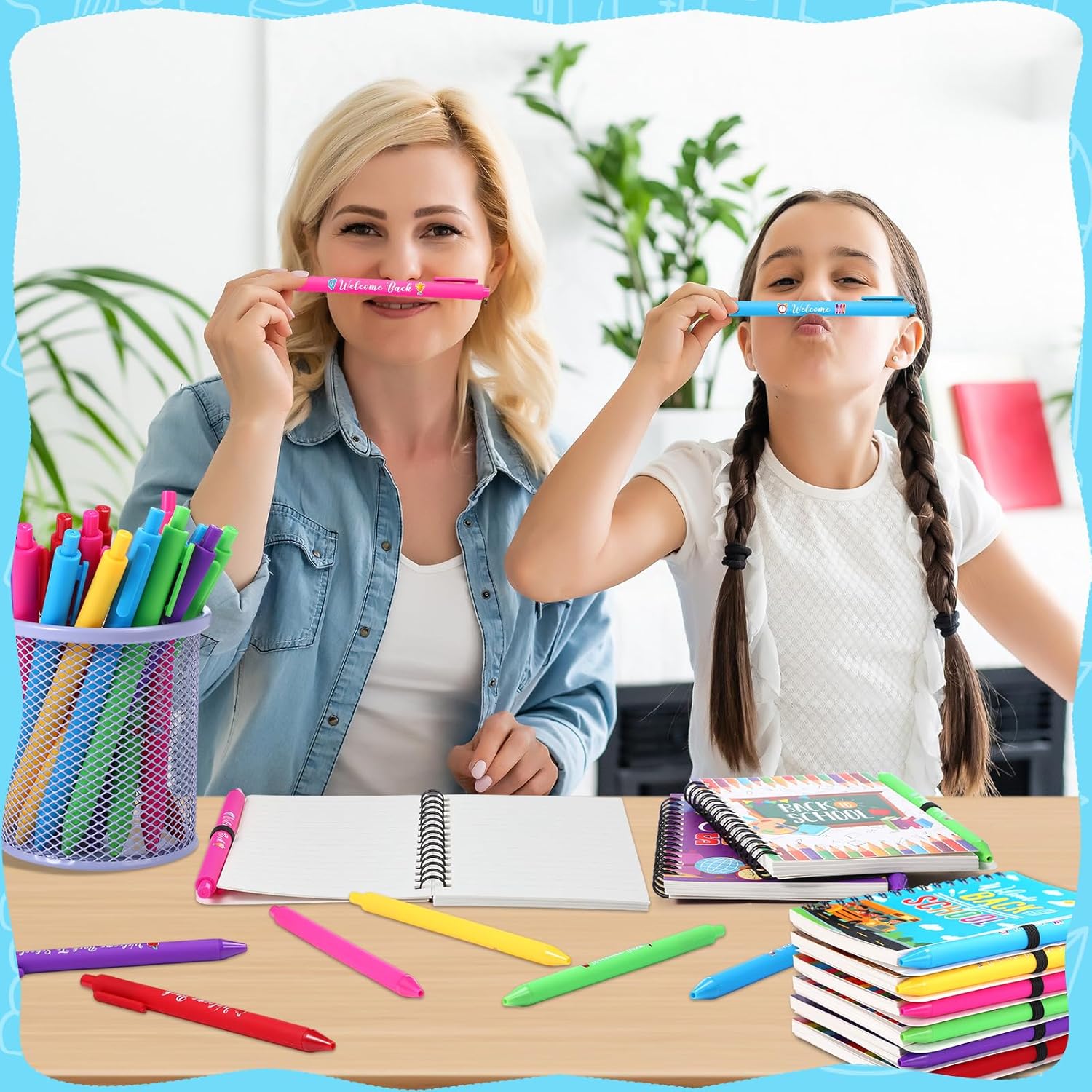 Fullhawl 24 Sets Back to School Gifts Bulk Back to School Notebooks Pens Set Welcome Notebooks Bamboo Ballpoint Pens for Student Classroom Gift Exchange Prizes Holiday Party Supplies(Study)