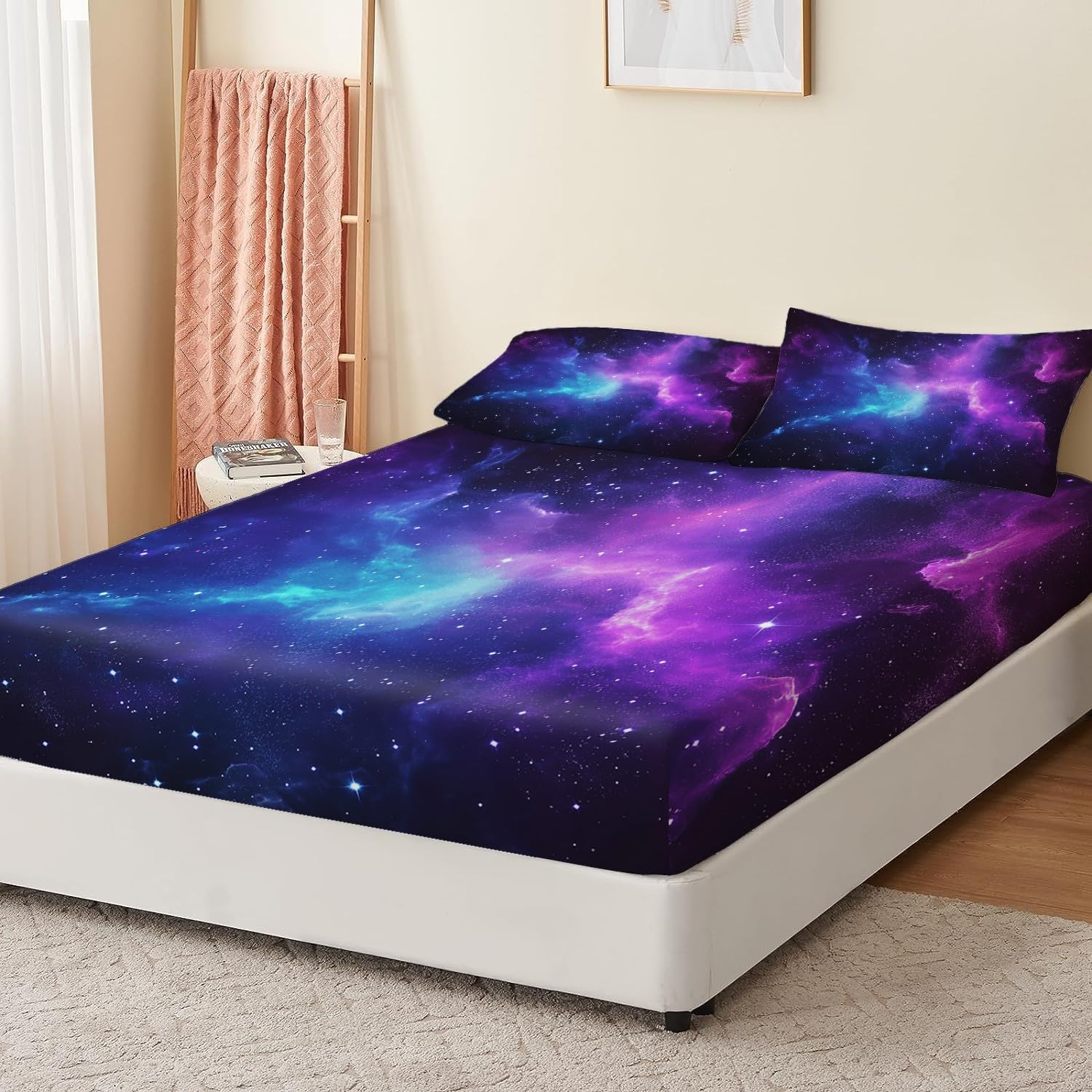 Spannbettlaken Fantasie ätherischer Nebel Thema Matratzenschoner Mikrofaser rutschfest Atmungsaktiv Staubdicht Tiefe Taschen, 200 x 200 cm Bettwäsche für Schlafzimmer Schlafsaal, Bunt