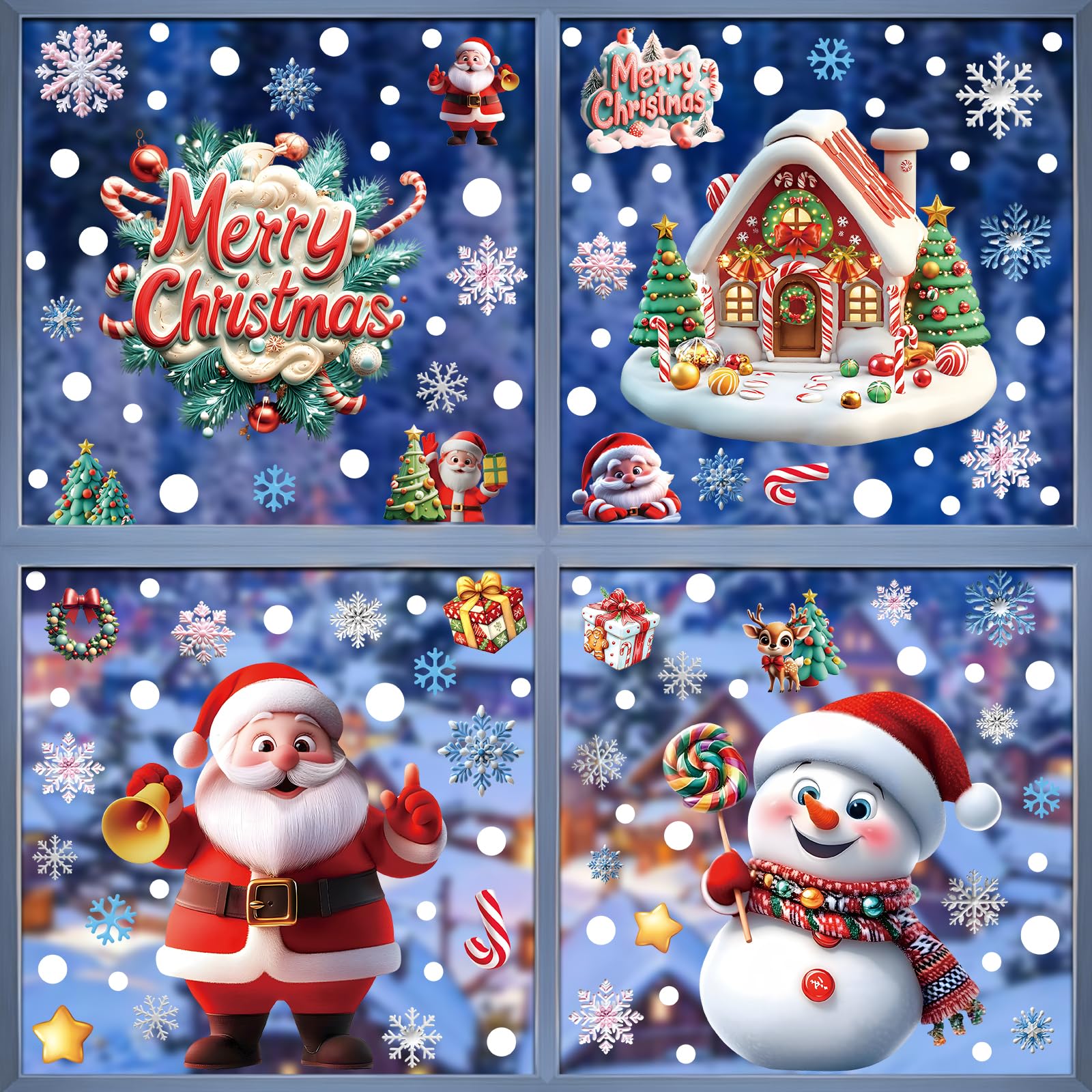 Adesivi natalizi per finestre, 263 pezzi, decorazioni natalizie, fiocchi di neve, Babbo Natale, renna per feste
