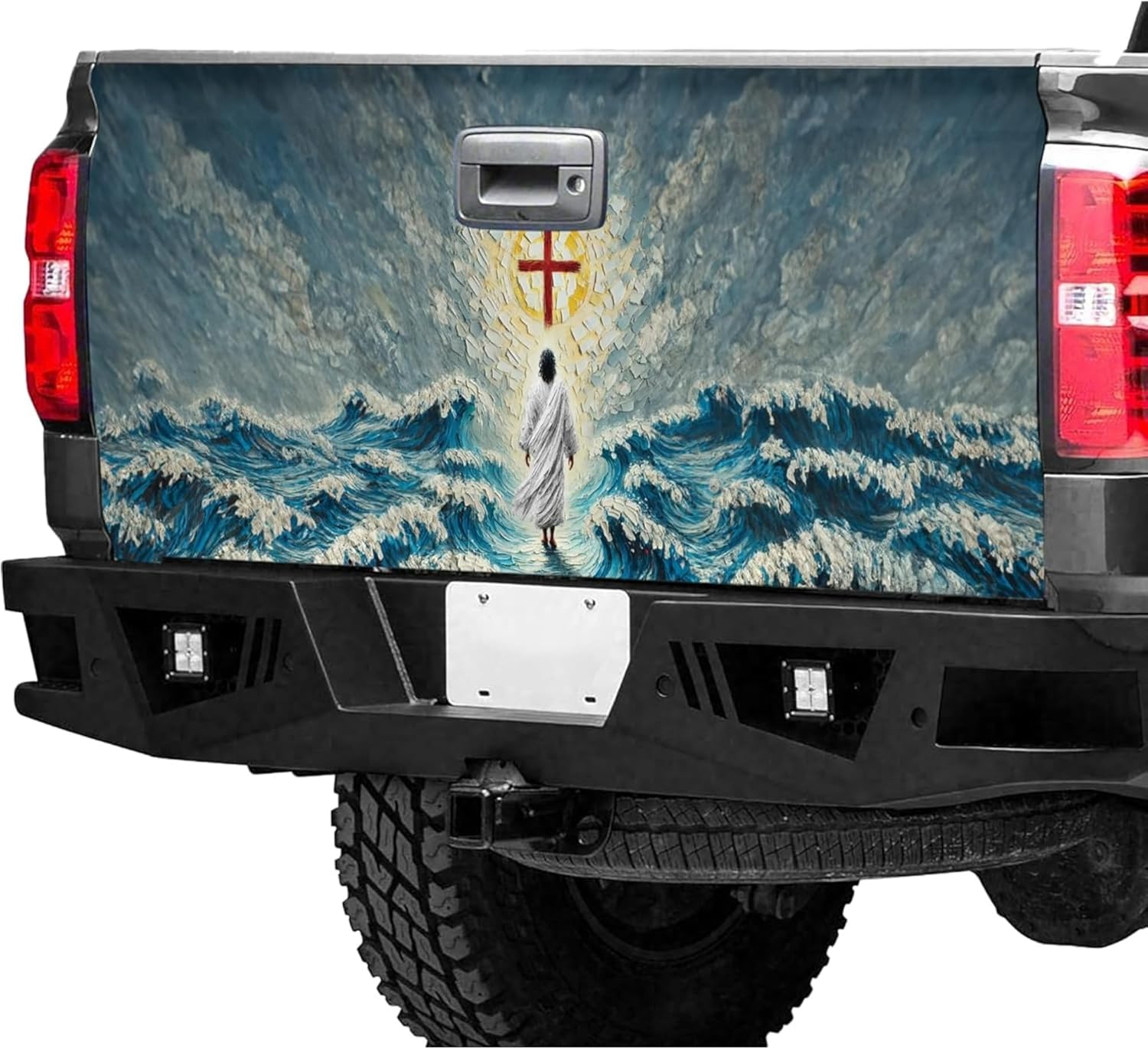 VanLich Shop Jesus Walking on Water Christian Truck Tailgate Wrap – Faith Inspired Pickup Tailgate Vinyl Decal