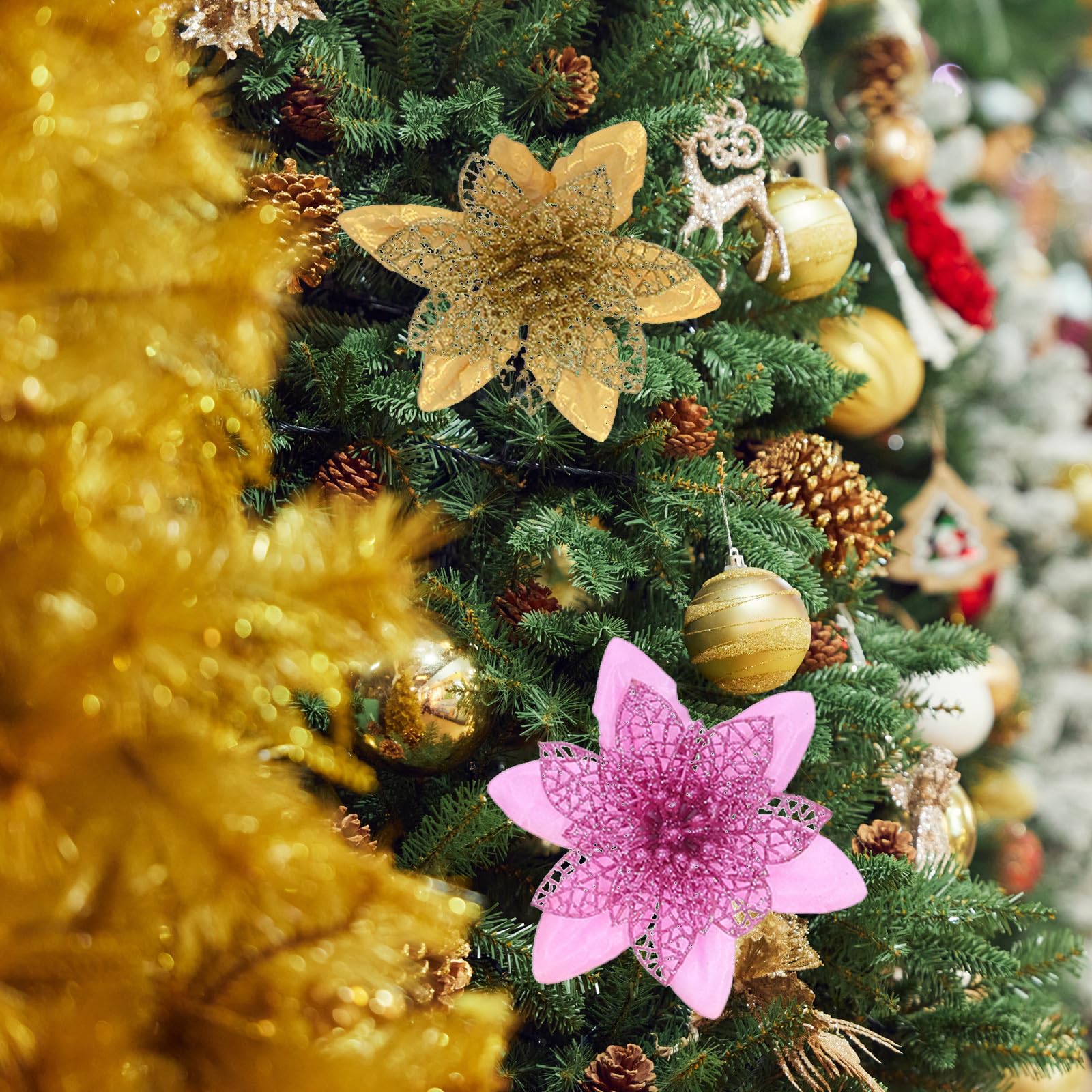 TOYANDONA 100 Unidades Flor de Navidad Artificial para Árbol y Coronas,