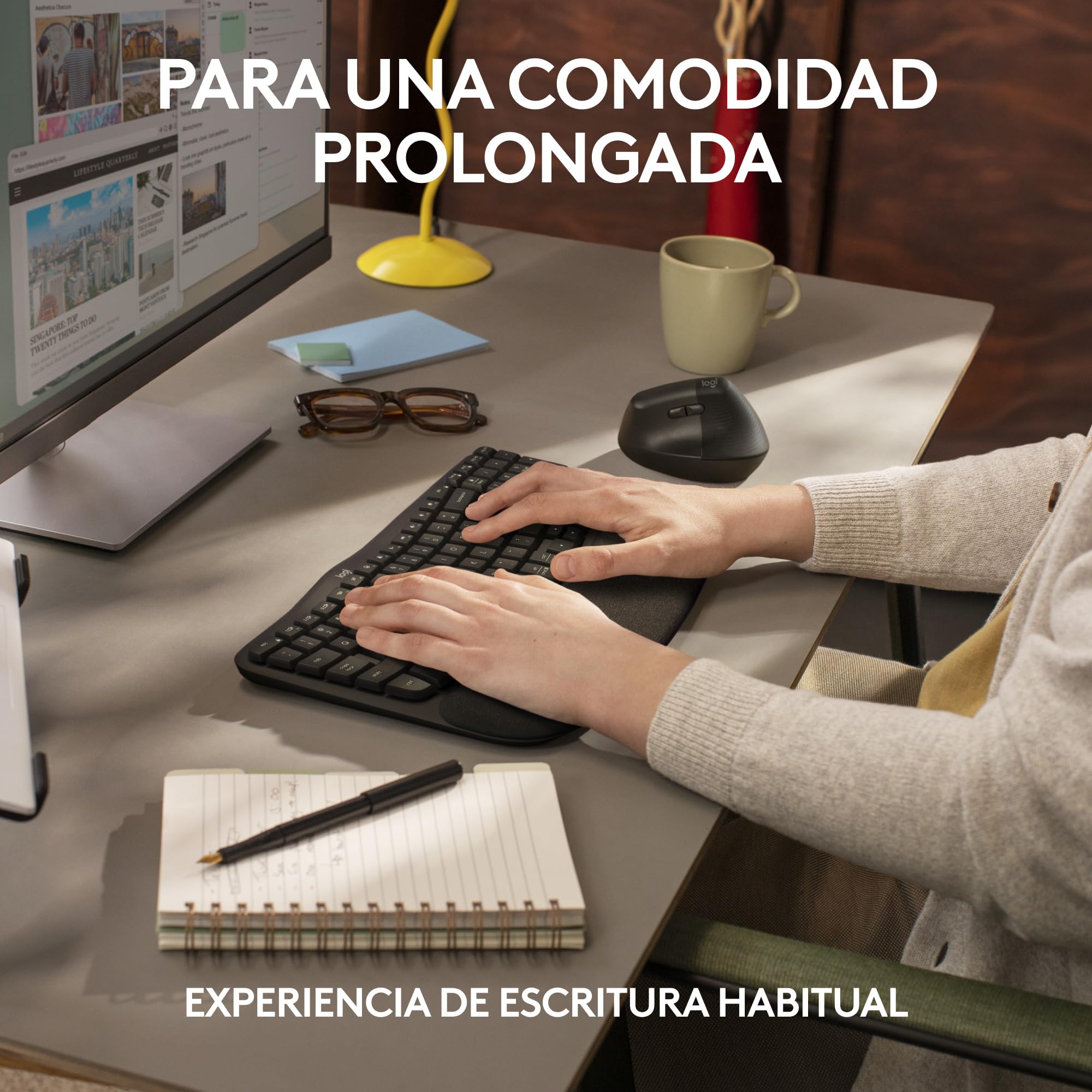 Logitech Wave Keys for Business, teclado ergonómico inalámbrico con reposamanos acolchado, tecnología Logi Bolt segura, Bluetooth, compatible, Windows/Mac/Chrome/Linux, Disposición QWERTY ESP, Grafito