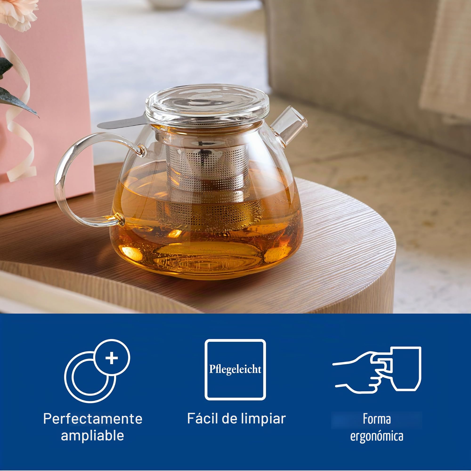 Villeroy & Boch - Artesano Hot&Cold Beverages tetera transparente, apta para lavavajillas y microondas, jarra cafetera para bebidas frías y calientes, capacidad de 1 litro, vidrio de borosilicato