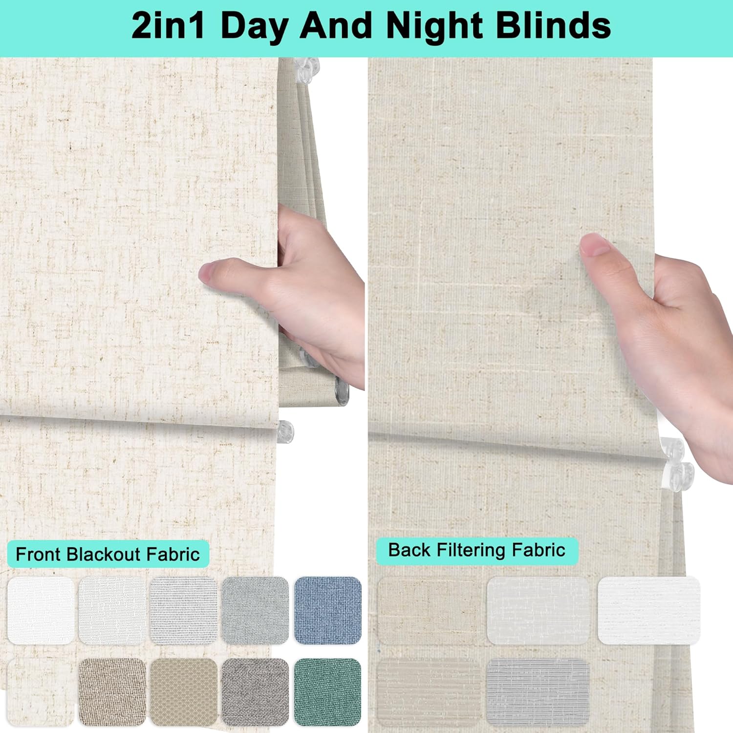 BERISSA Day Night Roman Shades Cordless Double Window Shades Blackout and Light Filtering Shades with Valance,Dual Blinds for Home Office Door,Custom Fabric and Size K