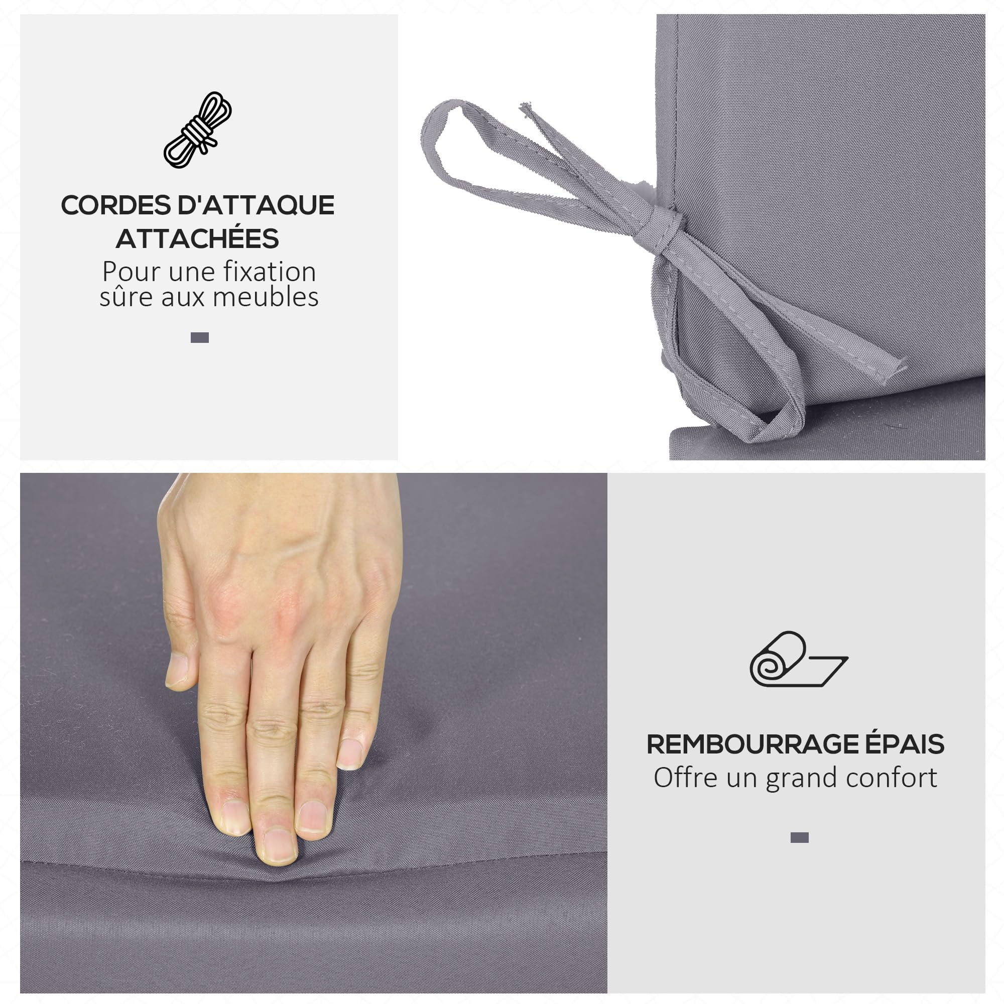 Outsunny Coussins pour Balancelle de Jardin 3 Places 130x45x5 cm Gris Foncé | Coussins pour Balancelle 3 Places, 2 Pièces Siège Dossier, Polyester 180g/m²