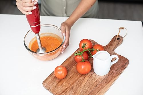 Miniatura 6 de OVENTE Juego de batidora de mano de inmersión, mezclador de mano eléctrico con cable de 300 W, 2 velocidades de mezcla con cuchillas de acero Rojo -