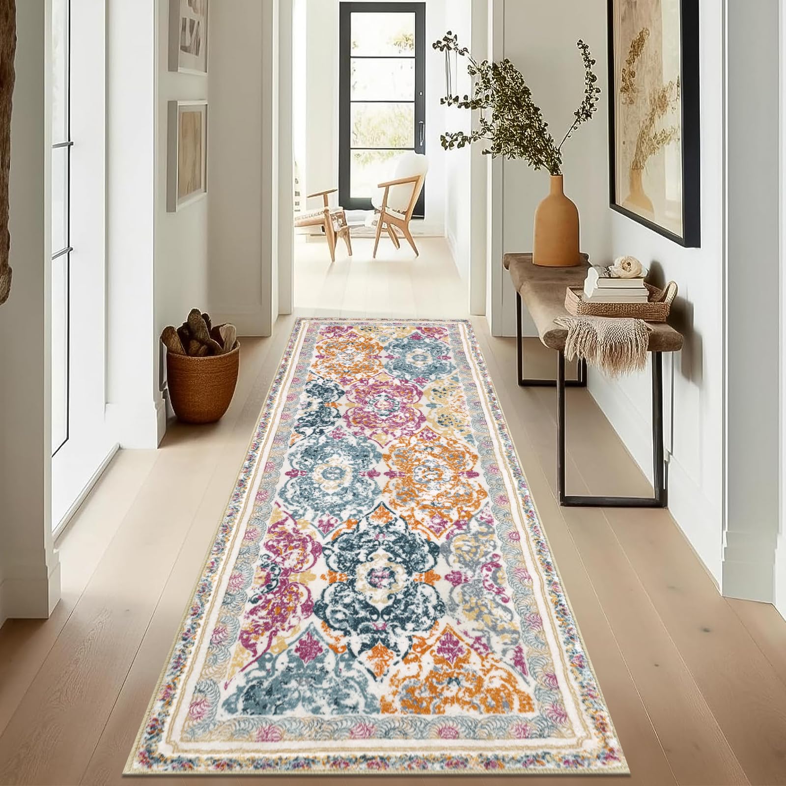 Enyhom Runner Rugs for Hallway Non Slip 50 x 150cm, Vintage Kitchen Carpet Floor Rug, Machine Washable Runners Doormat Chic Stair Runner Rug for Entryway Laundry Room, ColorfulOEKO-TEX STANDARD 100