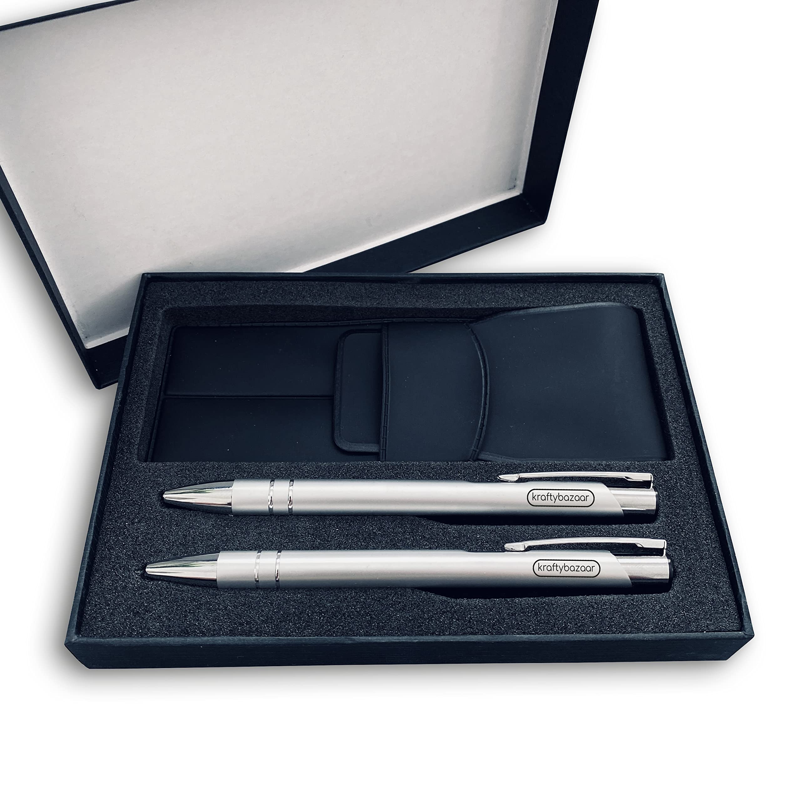 Personalised Silver Pen and Pencil Set – Includes Gift Box, Mechanical Pencil, Pen Pouch, and Black Ink Pen – Ideal for Christmas, Graduation, Birthday, Mother’s Day, and Father’s Day Gifts