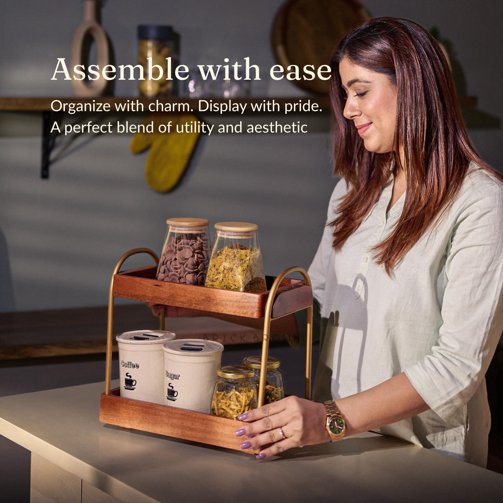 Brick Brown ® Premium CasaDuo wielofunkcyjny organizer do przechowywania kosmetyków, uchwyt ekspozycyjny, komoda łazienkowa, organizer kuchenny z mahoniowym wykończeniem (samodzielny montaż)