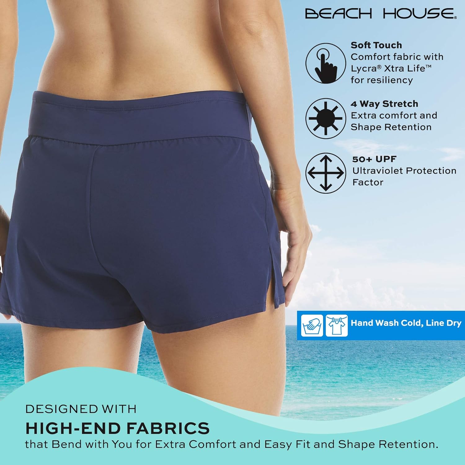 Stretch Woven Beach Shorts — Athletic Swim Bottoms, Quick Drying, Zip Pockets, April at  Women’s Clothing store