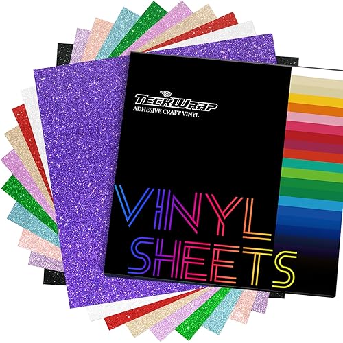 TECKWRAP Shimmer Vinyl Glitter Adhesive Sheets for Craft Cutter 12" x 12" 10 Sheets/Pack