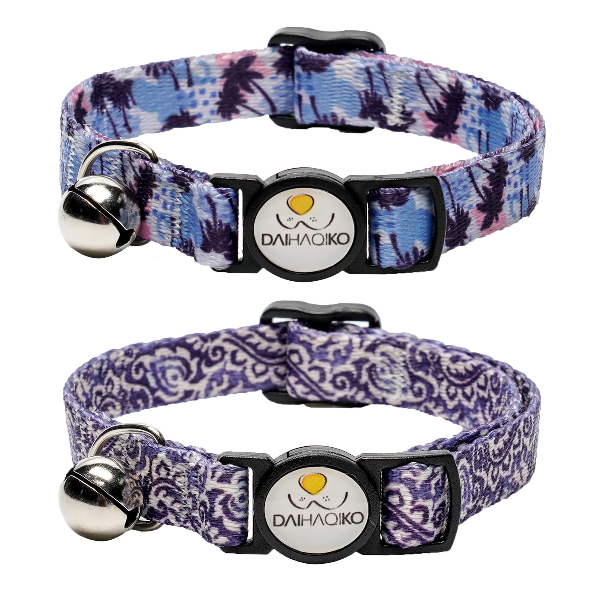 DAIHAQIKO 2 collares para gatos con cascabel, collar para gatos lindo y personalizado con varios diseños para gatos machos y hembras