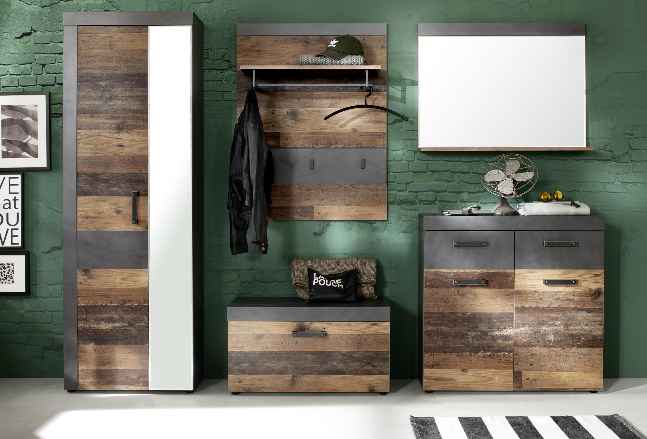 trendteam smart living IndyGD:Ko.GraphitGrauMatera, Fr.Old Wood, ABS.Graphit Grau Matera-NB,GD-Kombination Arredamenti, Bianco, Taglia unica