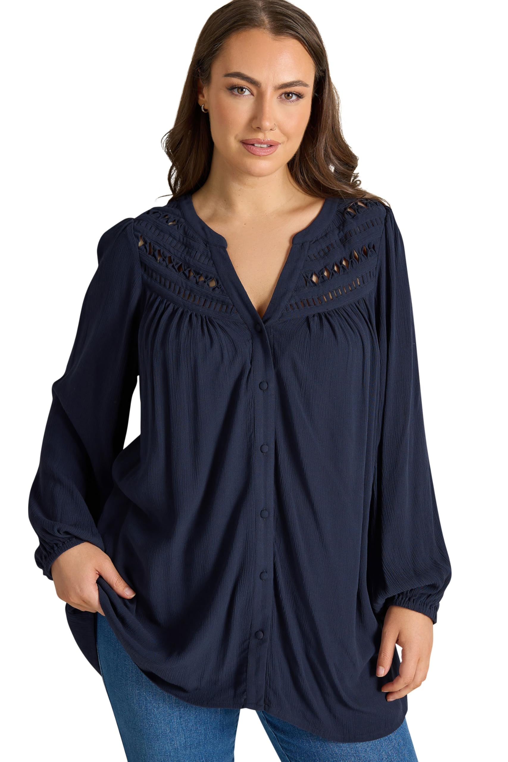 Evans Women's Blouse Size 20 - Long Sleeve - Macrame - Mid Navy