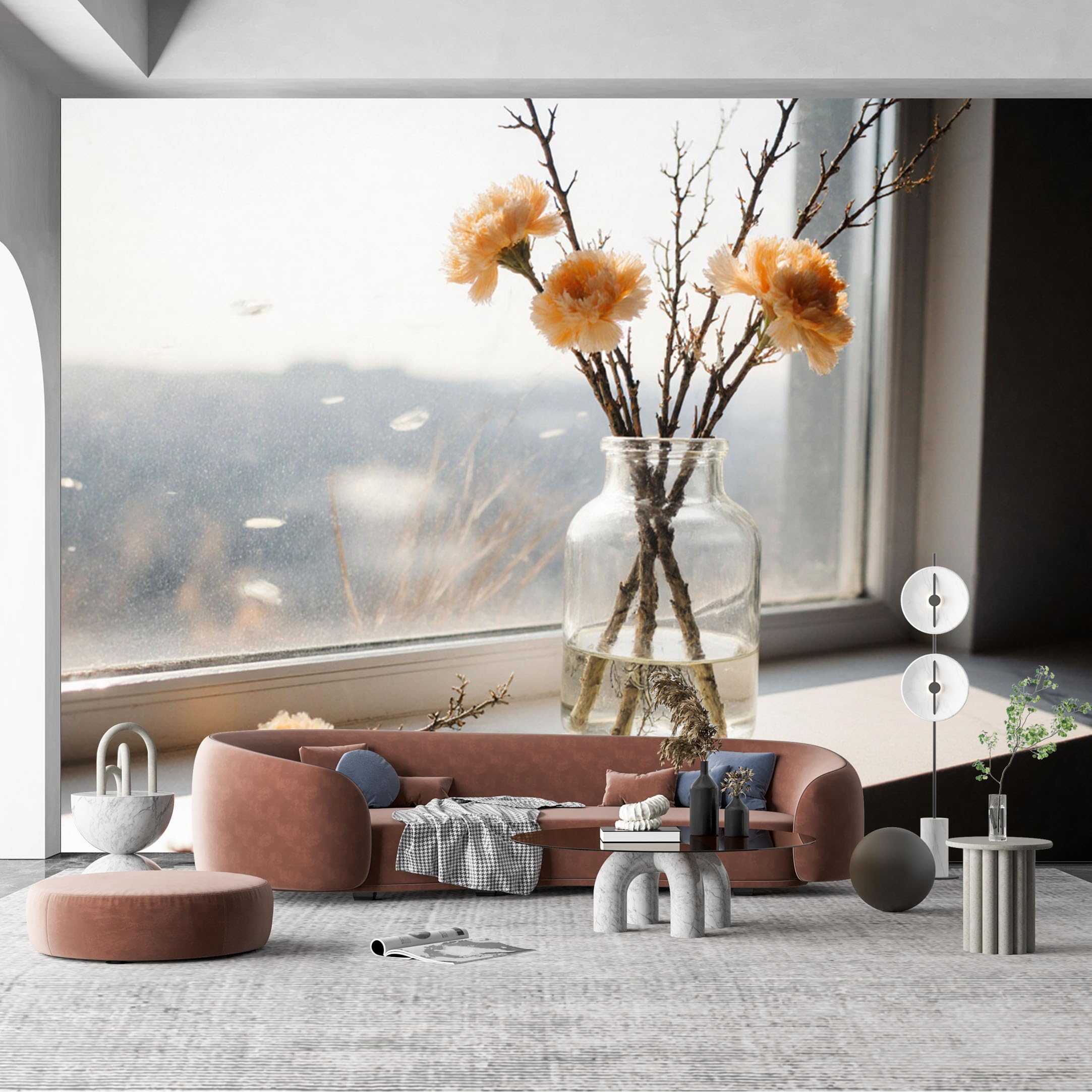 Custom Size Wall Mural Peach Blossom Branches Minimalist Botanical Watercolor SelfAdhesive Wall Fabric Removable Wallpaper for Home Office Decor