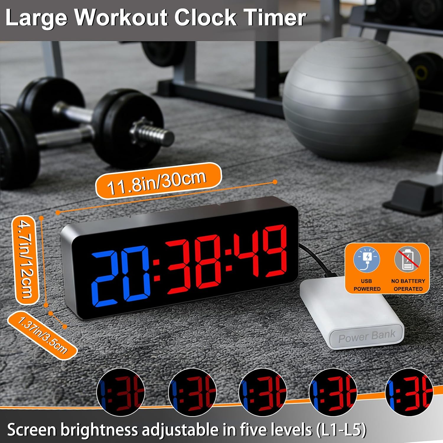 2-in-1 Digital Clock & Gym Timer for Tabata/FGB/EMOM Interval Workout