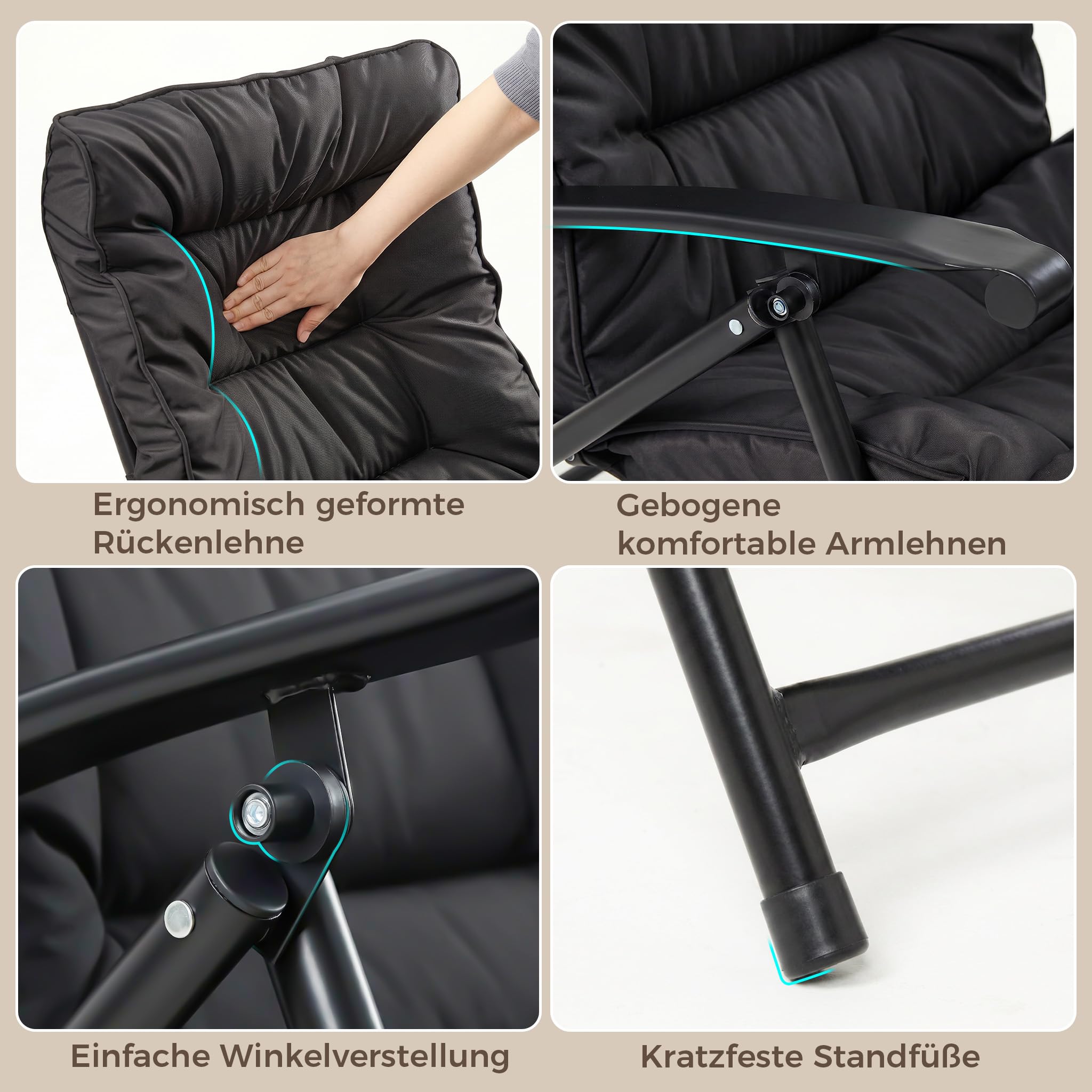 Mondeer Balkonmöbel Set 3 Teilig mit Klappstühlen und Polsterung (Schwarz) | Tisch aus gehärtetem Glas, atmungsaktiv, Klappstühle, Terrassenmöbel-Set für Balkon, Hinterhöfe, Pool