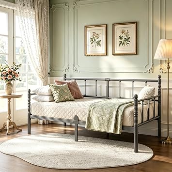 12 Inch Classic Twin Daybed, Metal Sofa Bed with Storage, Black
