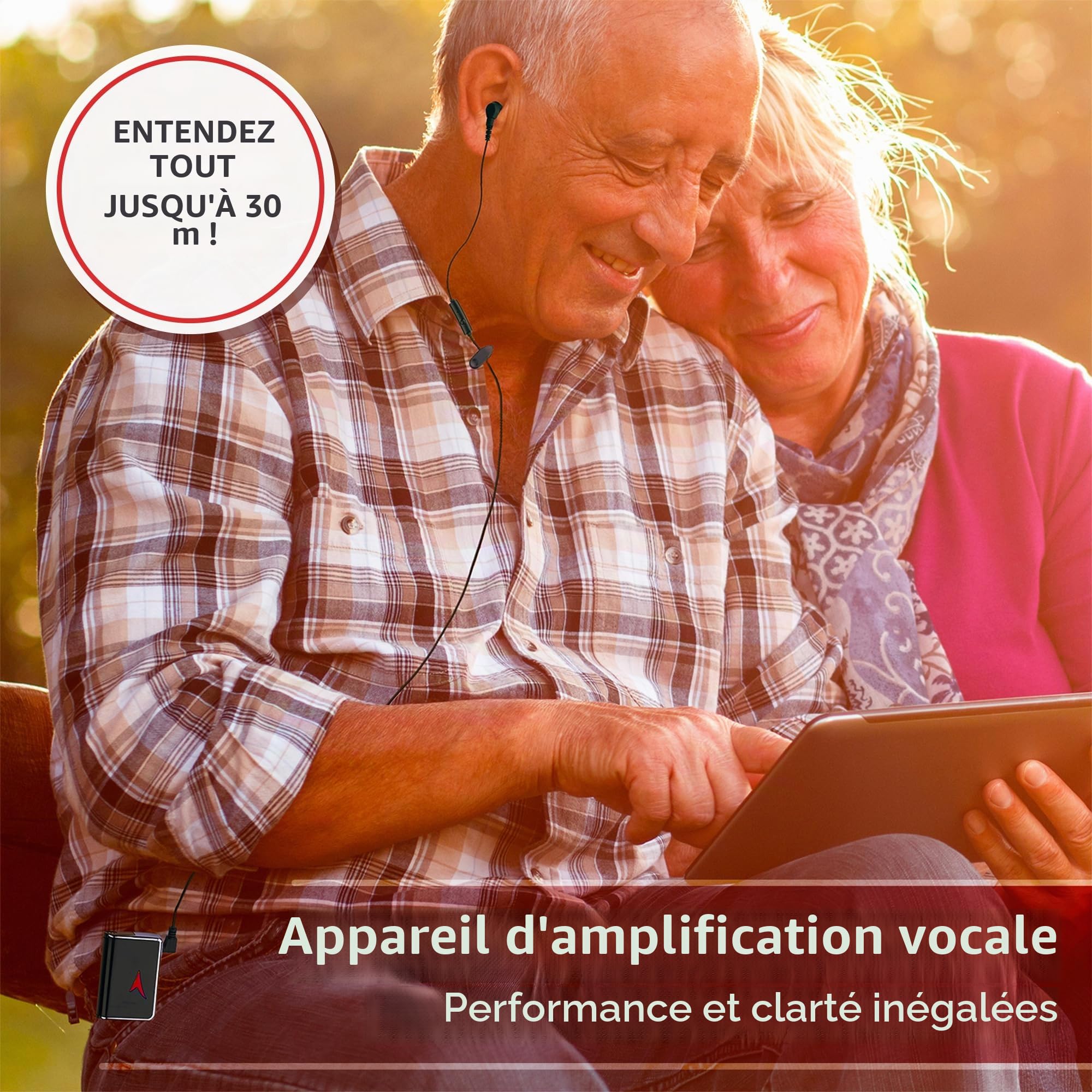 MEDca Amplificateur sonore personnel - Dispositif d'amplification de l'audition et dispositif d'amélioration de la voix pour un gain sonore de 50dB, jusqu'à 100 pieds de distance
