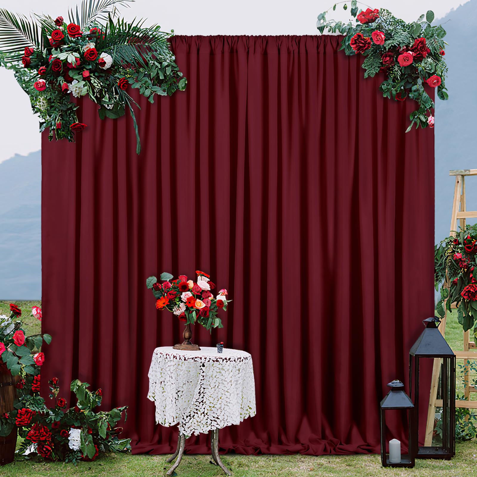 Burgundy Backdrop Curtain Wedding Decorations: 4 Panels 5ft x 8ft Polyester Fabric Backgrounds for Bridal Shower Birthday Photography Christmas Decor