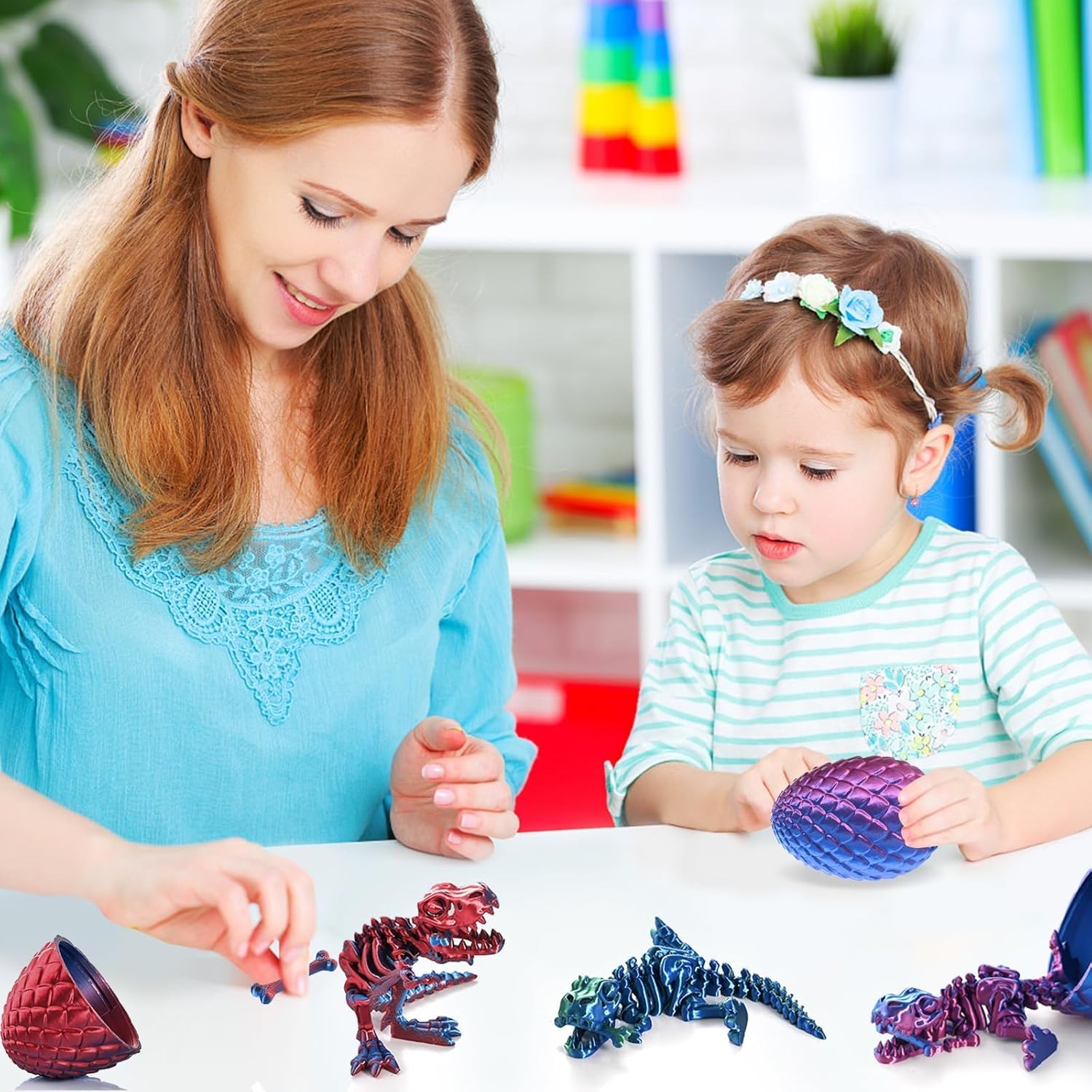 GemmiCho 3D Printed Dinosaur Toy, 3D Printed T-Rex with Egg, Articulated T-Rex Skeletons, 3D Printed Toys, 3D Printed Skeleton Dinosaur Egg, Home Office Decor Executive Desk Toy (Dark Green) - Image 6