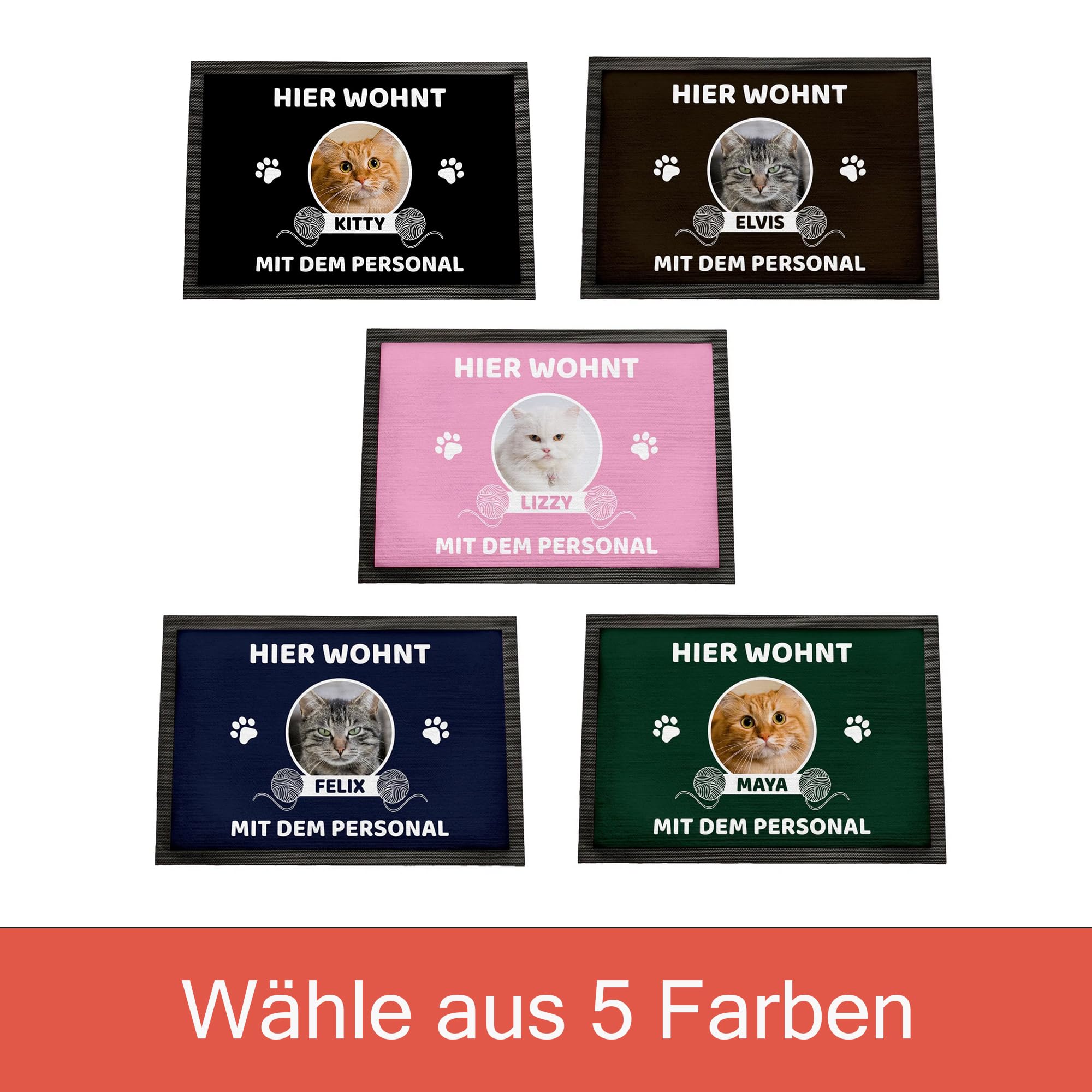 Fußmatte personalisiert Katze mit Bild | Bis zu 3 Katzen | rutschfeste Schmutzfangmatte mit Katzenmotiv | Geschenk für Katzenliebhaber Geschenkidee | Fussmatte Außen Innen | 75 x 50 cm mit Gummirand