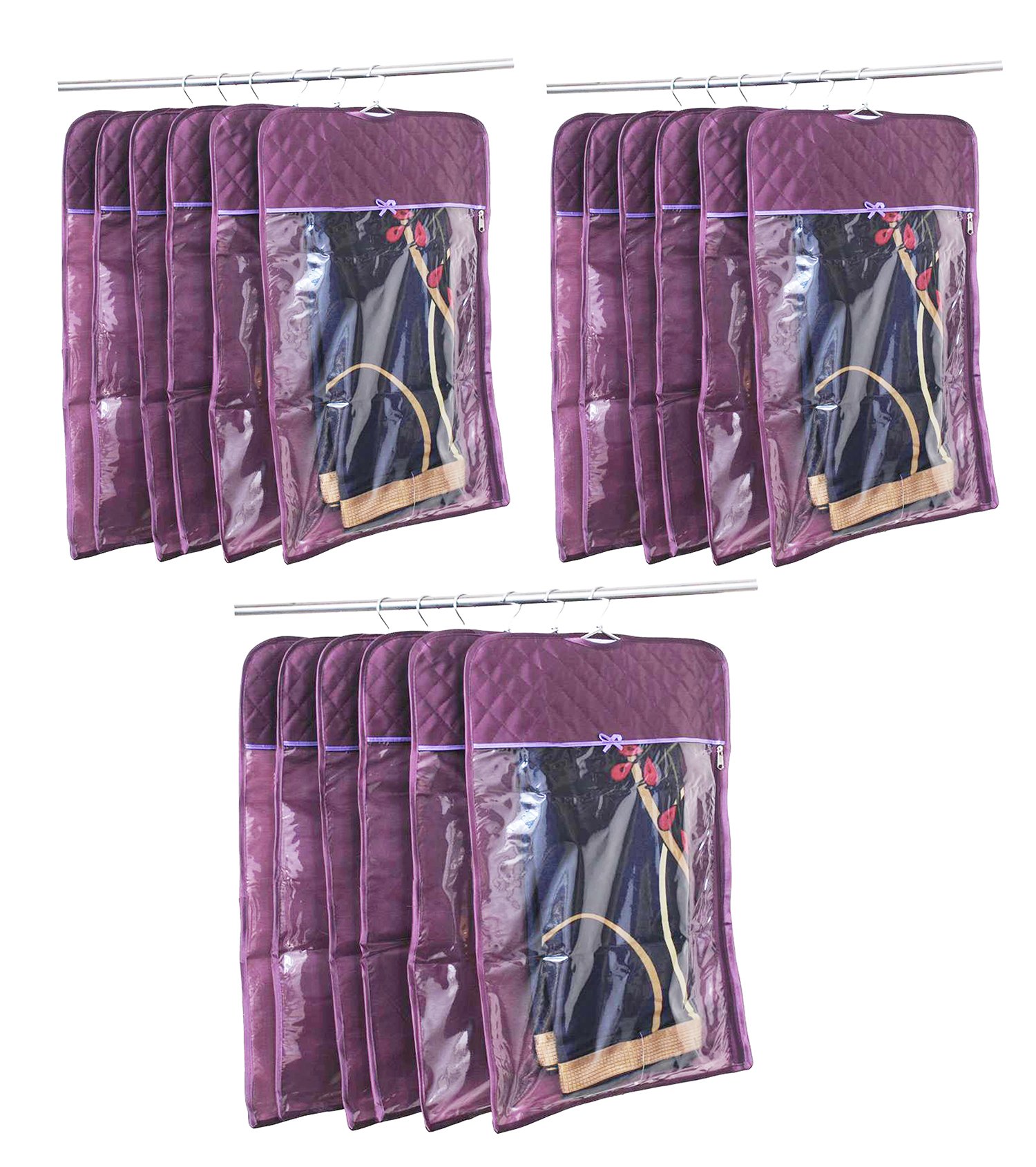 atorakushon® Satin Hanging Saree Cover Garments Wedding Wardrobe Organizer Pack of 18 (Purple) (B07DY1JL13) Amazon Price History, Amazon Price Tracker