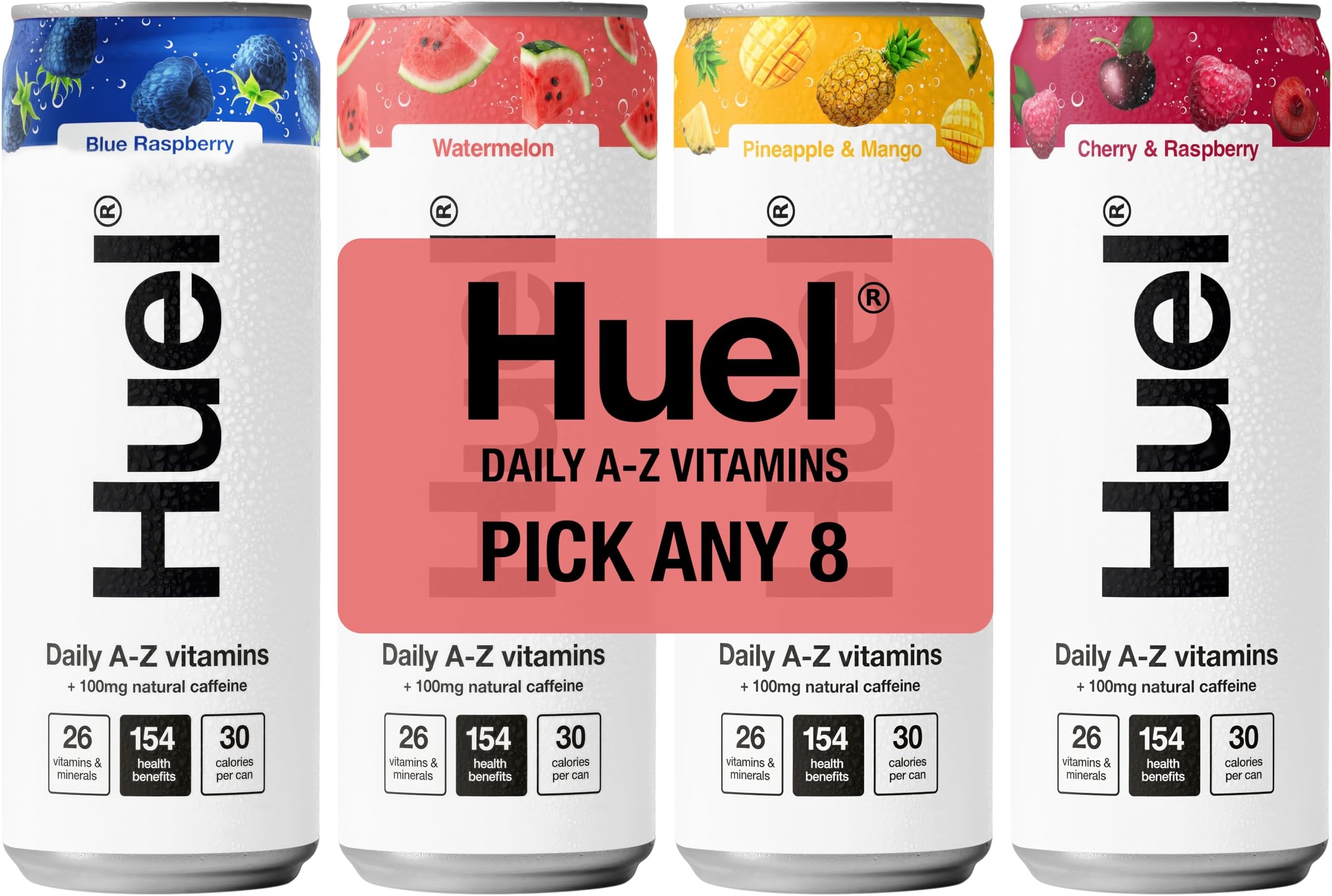 Daily A-Z Vitamins Energy Drink, Pick any 8 x 330ml Cans, Choose from Blue Raspberry, Cherry & Raspberry, Pineapple & Mango, Watermelon, Low Calorie, Caffeine Boost