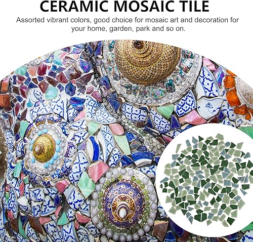 Miniatura 8 de Azulejos de mosaico para manualidades – Azulejos únicos de cerámica verde DIY paquete de 7.05 oz para decoración del hogar y proyectos creativos,