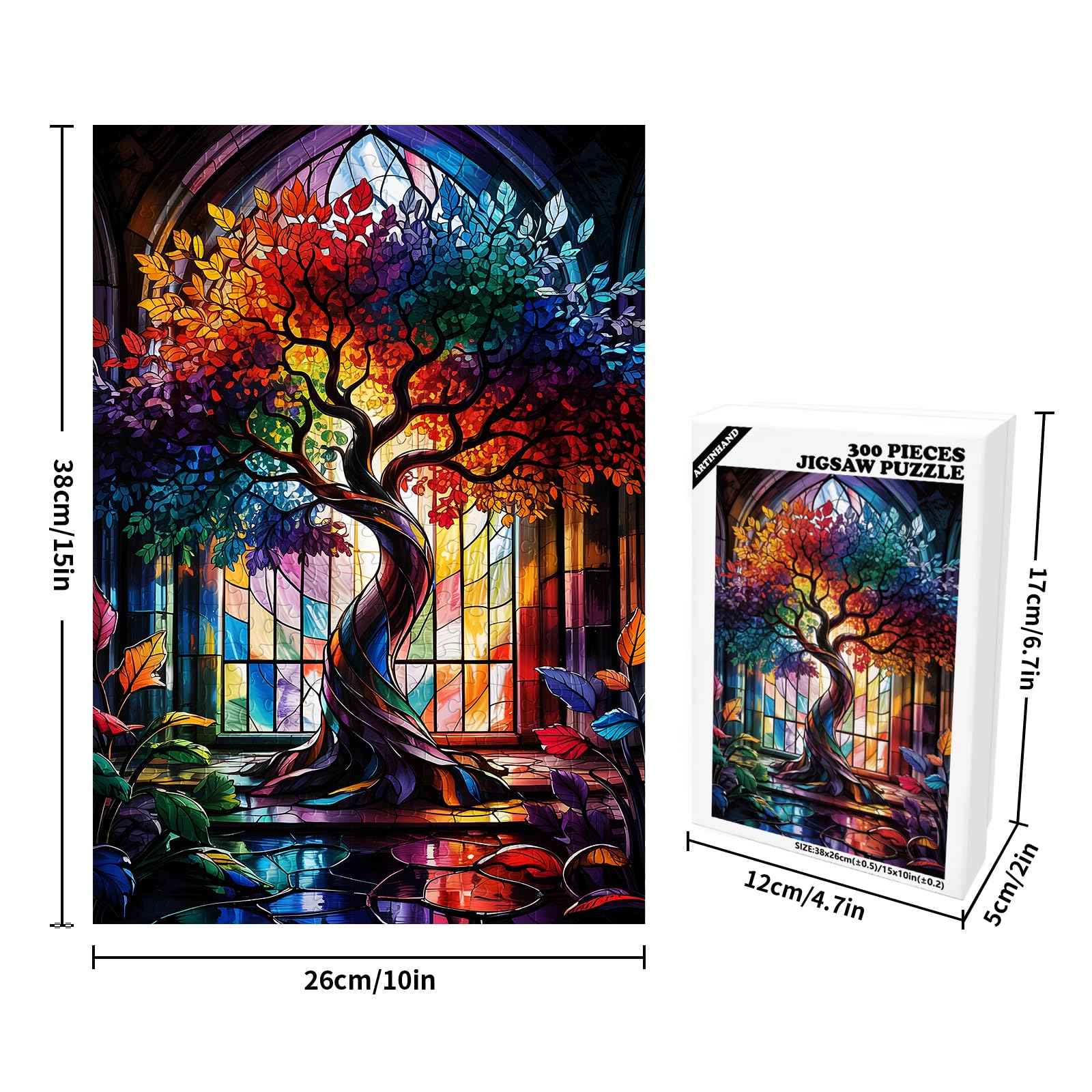Great Jigsaw Puzzles for Adults 300 Pieces Stained Glass Tree of Life Challenging Puzzles for Adults Gift for Friends Family Home Decoration Puzzle - Image 2