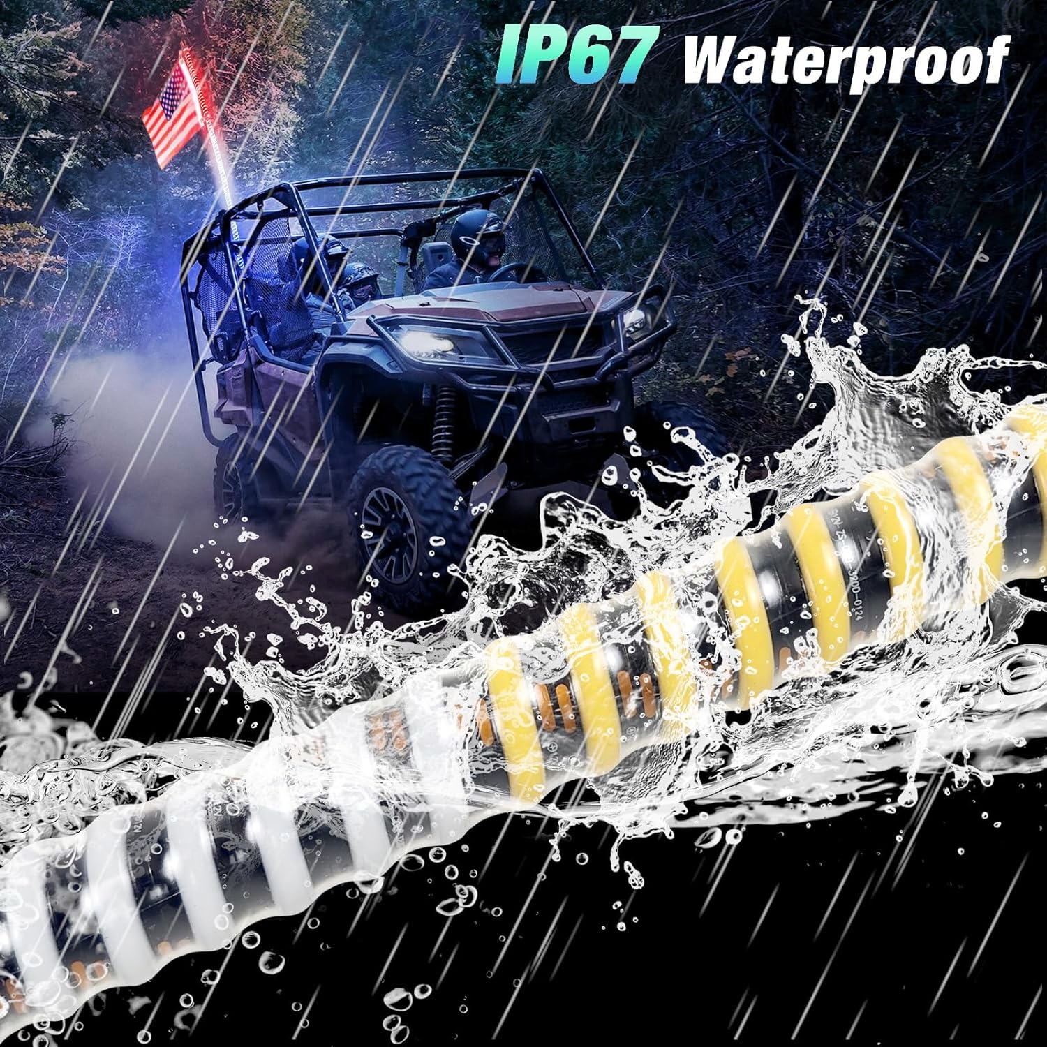 2FT Red White Blue Whip Light,2025 Upgraded COB Whip Light fit for UTV ATV Polaris RZR SXS Can-Am
