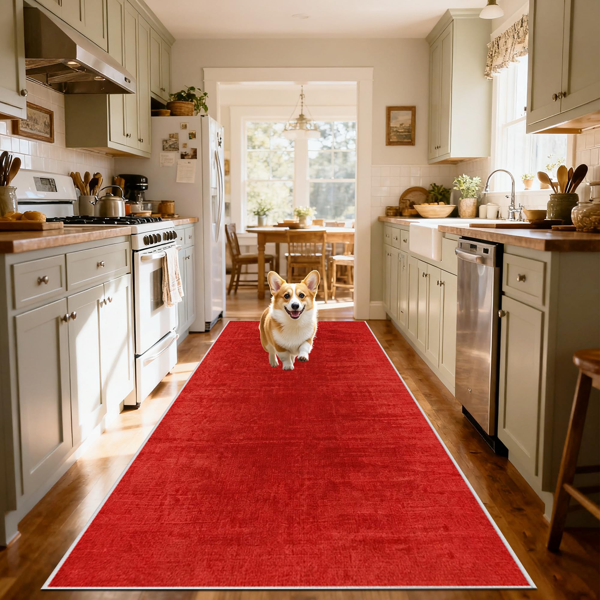 Alfombra lavable antideslizante roja de 120x150 cm para pasillos y cocinas