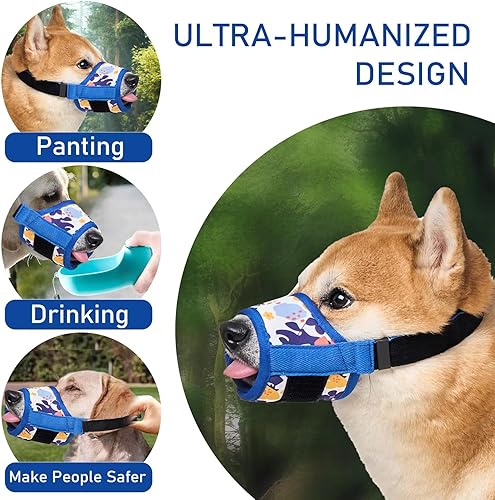 Miniatura 3 de Bozal para perro, bozales suaves con patrón floral para perros pequeños, medianos y grandes con correa ajustable para dejar de morder, ladrar y