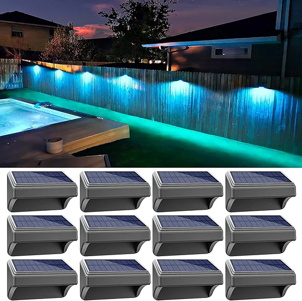 Aulanto 12 Pack Solar Fence Lights, IP65 Waterproof Outdoor Lights with Warm White and RGB Color Modes for Backyard, Garden, Wall, Deck, Stairs