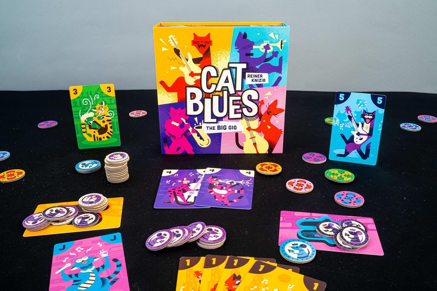 BITEWING GAMES Cat Blues Card Game - Bid for The Hottest Blues Bands - Win Auctions to Gain Cards and Form Quartets - Re-Imagined Reiner Knizia Classic Board Game - 2-4 Players Age 14+