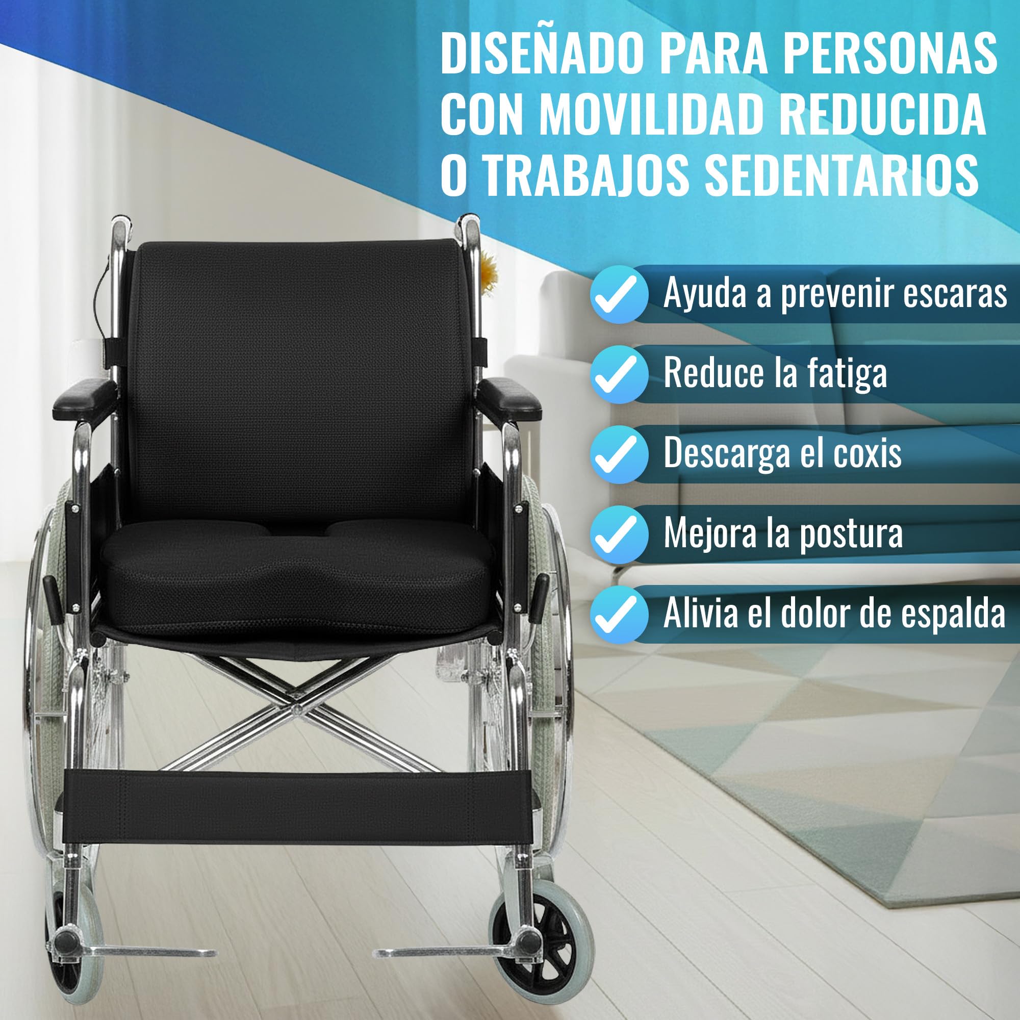 Cojin Antiescaras + Cojin Lumbar Silla Oficina, Silla de Ruedas y Coche – Viscoelástico – Cojin Coxis – Cojines Antiescaras con Funda Lavable – Cojin Silla Oficina - Cojin Lumbar Coche