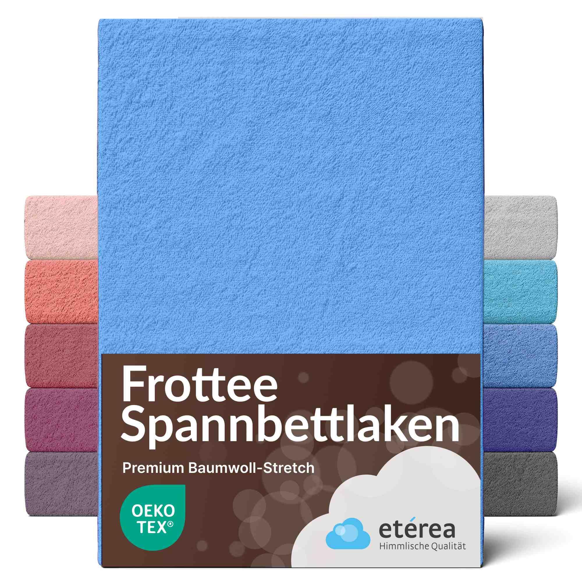 Lenzuolo con angoli spugna 140x200-160x200 cm Azzurro - etérea 80% cotone, elastico tutto intorno, altezza 15-25 cm, MADE IN GREEN by OEKO-TEX, lavabile a 60°C, per materassi e boxspring