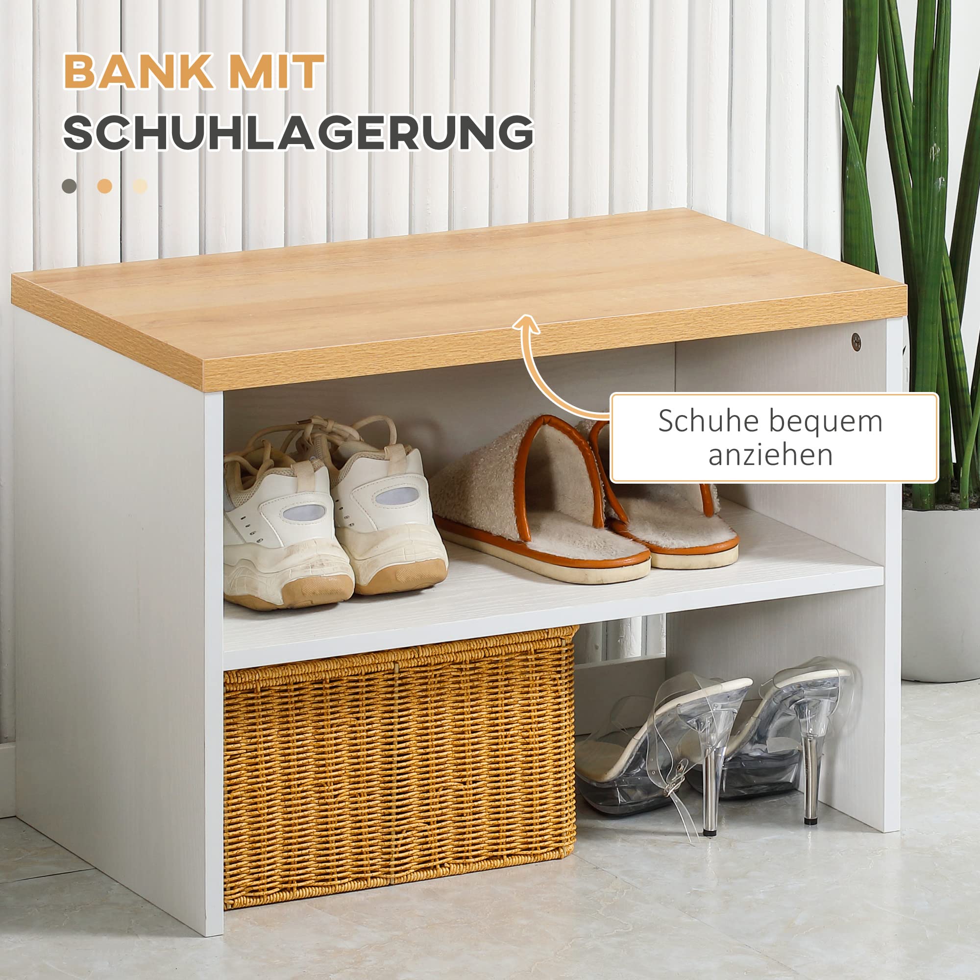HOMCOM Garderobenset, Komplettgarderobe-Set, Kleiderständer mit Ablage, Flurgarderobe mit Schuhbank, Wandgarderobe, 4 Haken, Flurmöbel für Diele, Natur