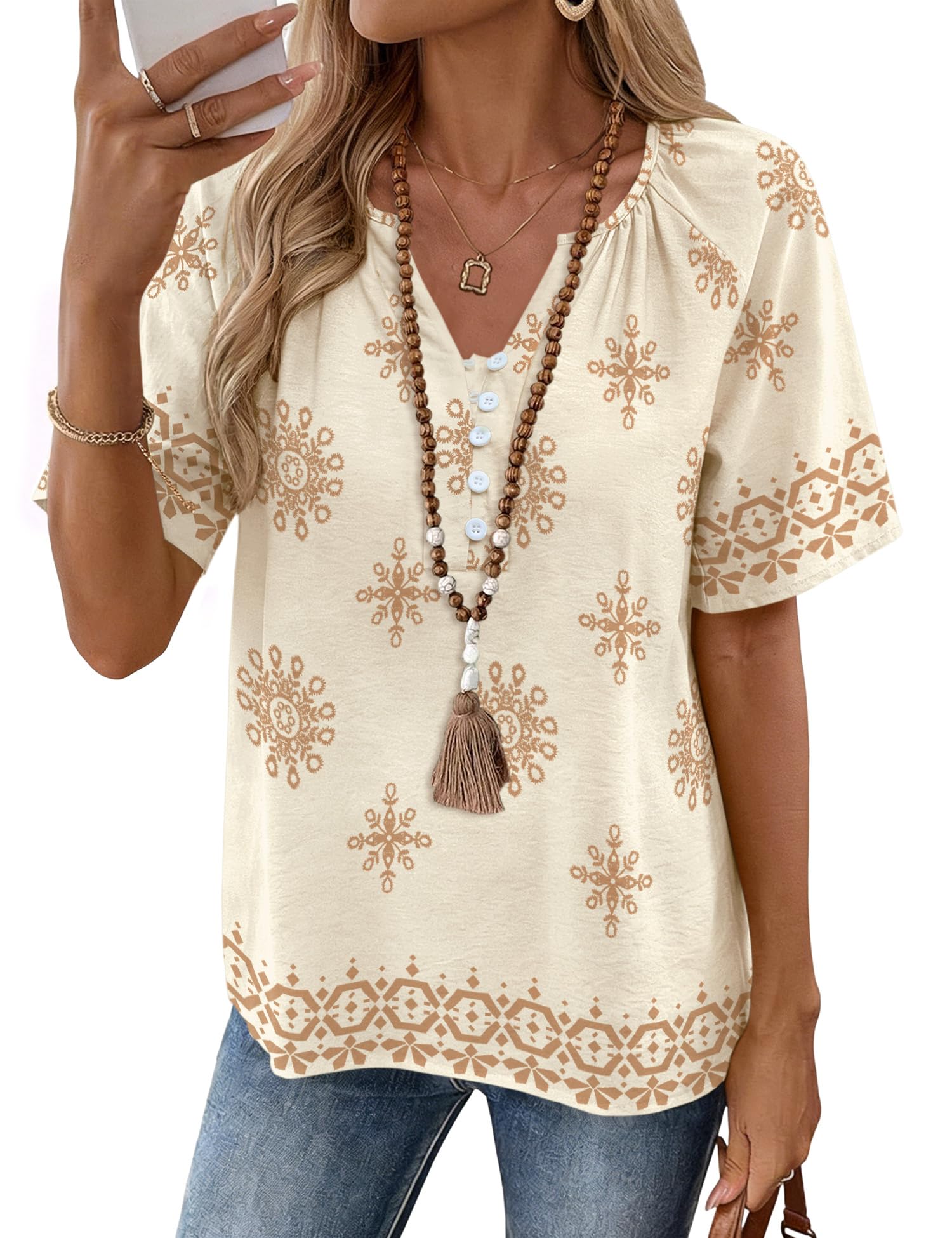 Rapbin Womens Summer Boho Tops Casual Short Sleeve Blouses Button Down Shirts 2026 Beach Vacation Clothes — view 21