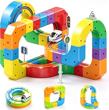 Electric Train Set, 81PCS 3D Racing Cube Track Set with Traffic Signs