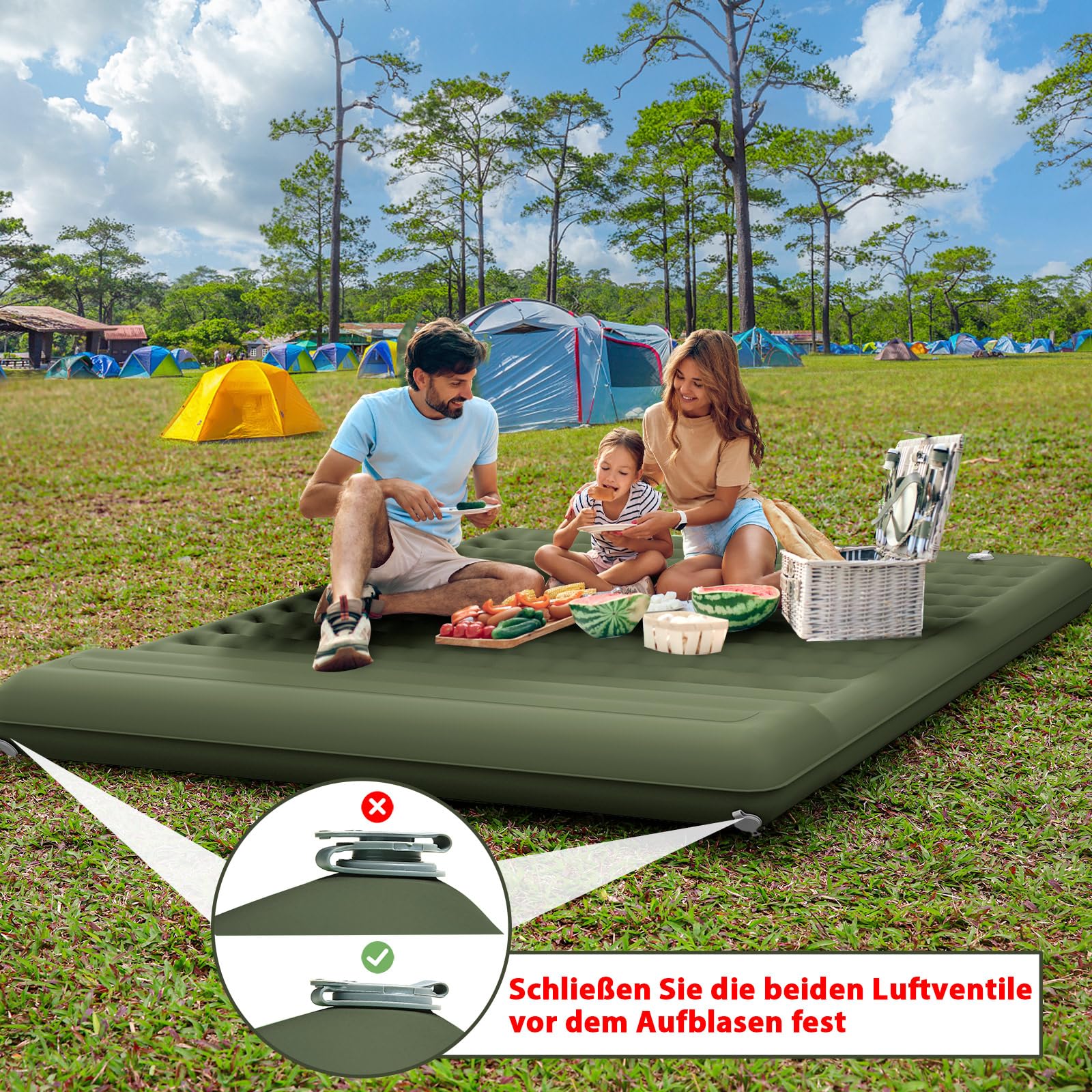 Isomatte Feldbett 12-15CM Extra Dicke verstärkte Stützstruktur mit Integrierter Fußpumpe und Kissen luftmatratze Camping Matratze Aufblasbare für Zelt, Wandern und Reisen