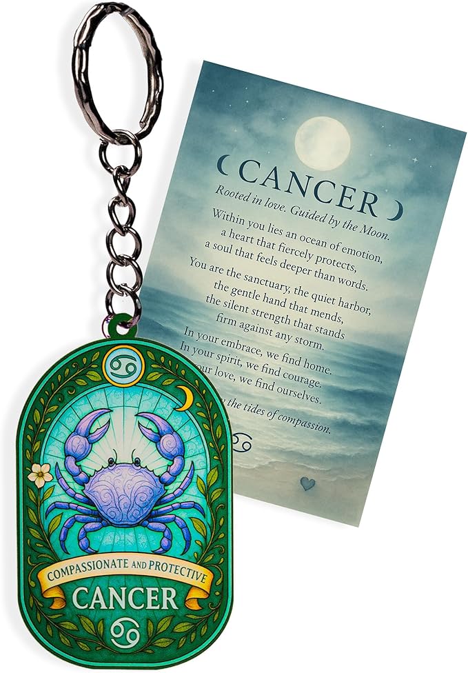 Cancer Suncatcher Keychain, Cancer Zodiac Gifts Keepsake Present For Mom, Dad With Card and Envelope, Women Birthday Gift Ideas -Astrology Constellation Horoscope Gift