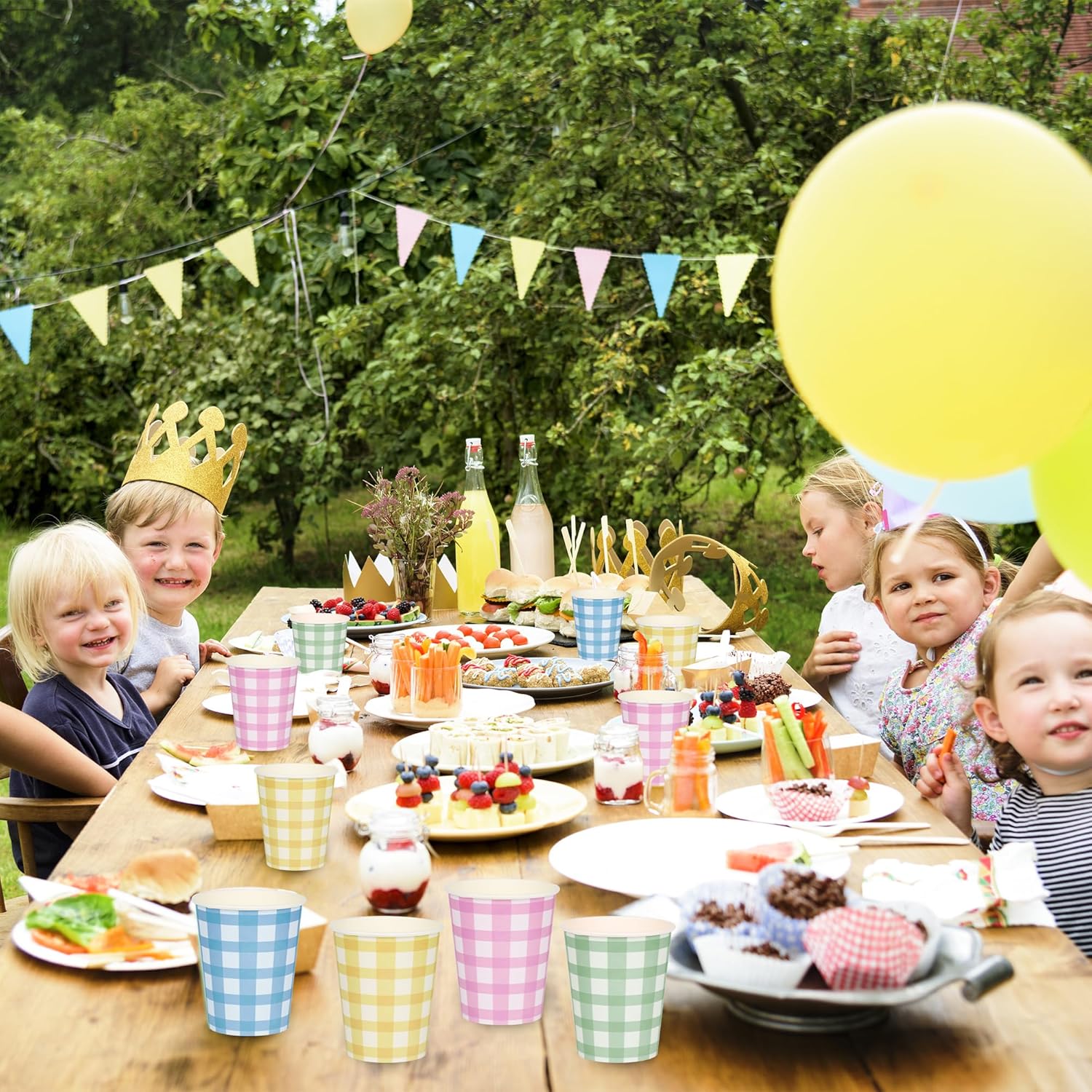 120pcs 9oz Gingham Party Paper Drinking Cups, 4 Colors Disposable Plaid Paper Cups Light Blue Light Green Light Yellow and Light Pink Plaid Cups for Wedding Birthday Decor Fiesta Baby Shower Picnic - Image 6