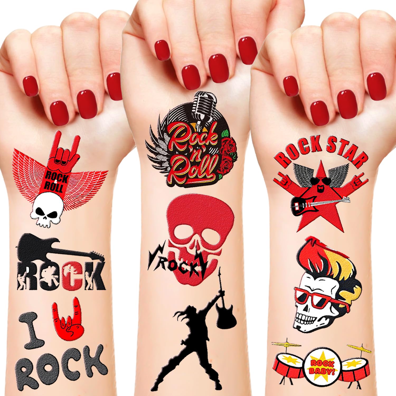 20 Sheets (260PCS) Rock N Roll Temporary Tattoos Party Favors Rock Themed Birthday Party Gifts Decorations Supplies Born to Rock for Kids Boys Girls
