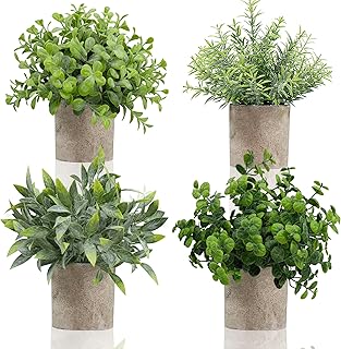 Lighterday Set of 4 Artificial Plants Indoor,Fake Plants Indoor Decorative Artificial Plants In Pots Small Plants Faux Plants Plastic Plants for Office Bathroom Desk Bedroom House Decor